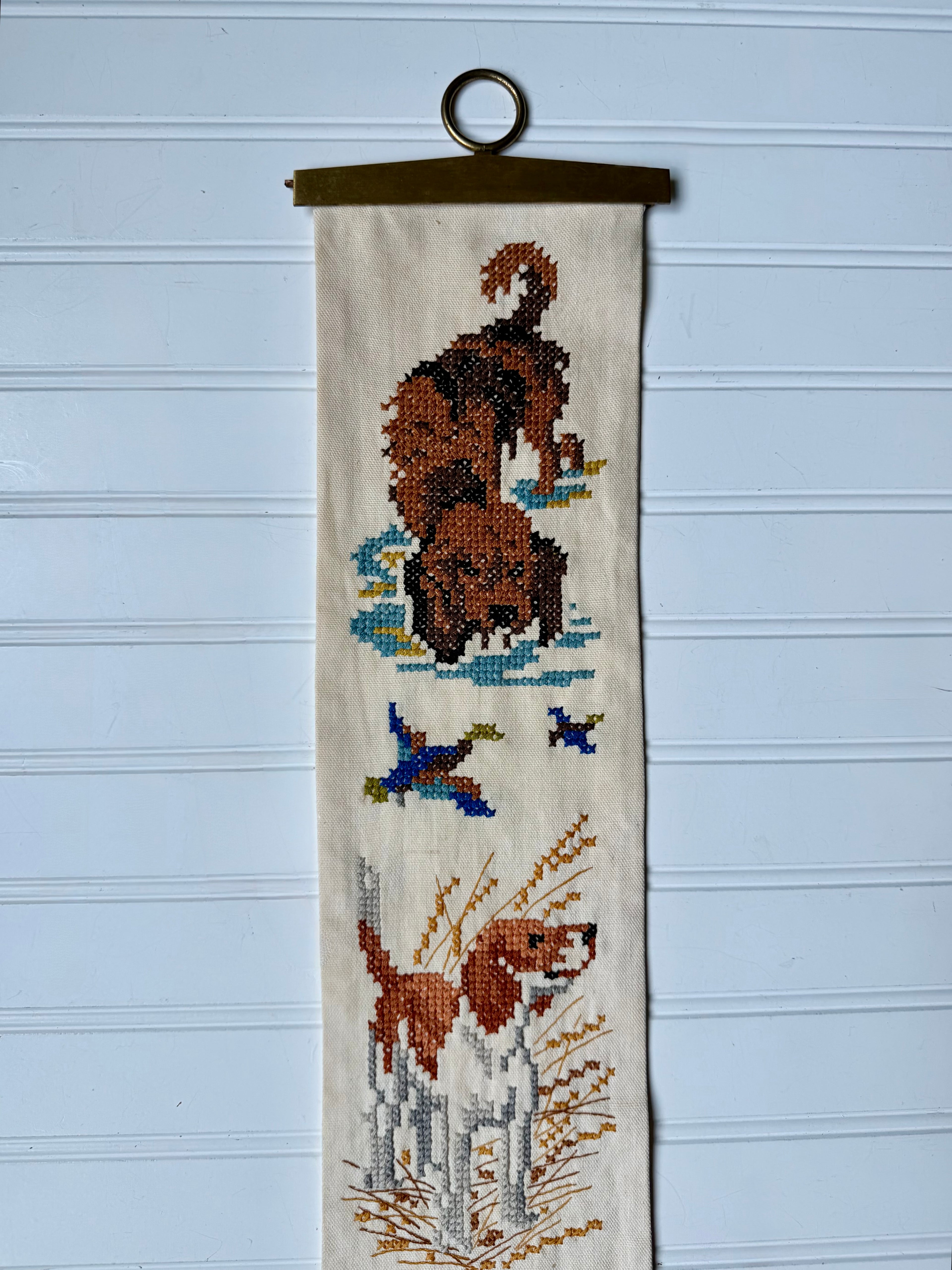 Vintage Dog Theme Needle Point Bell Pull