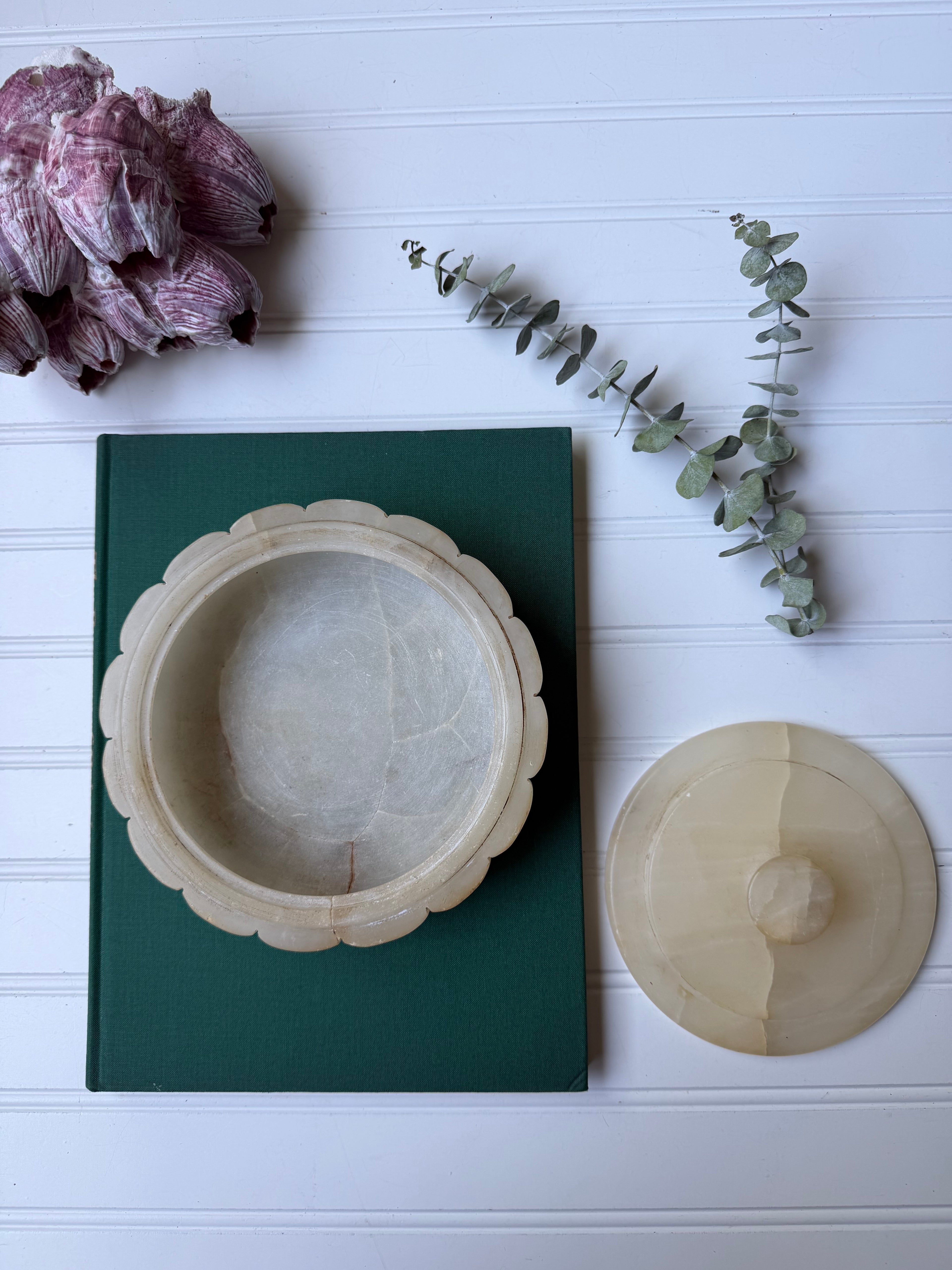 Large Scalloped Alabaster Lidded Dish