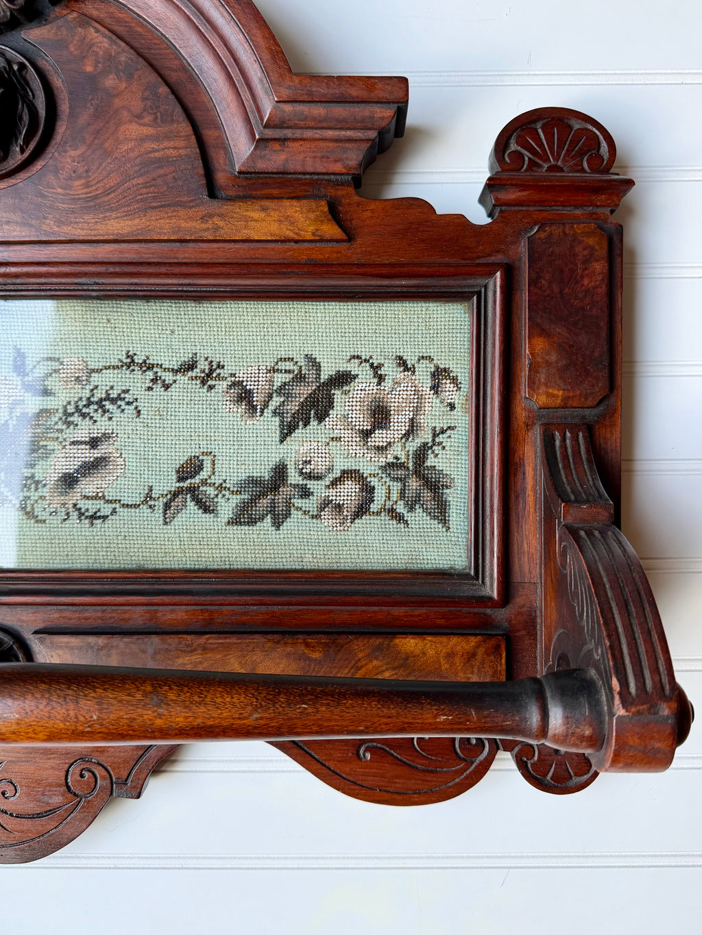 Victorian Towel Rack with Bead Work and Lion Head