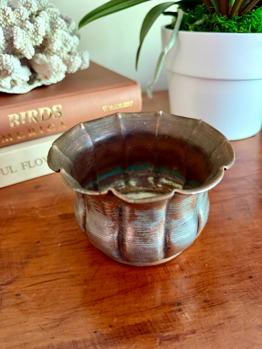 Small Scalloped Copper Planter
