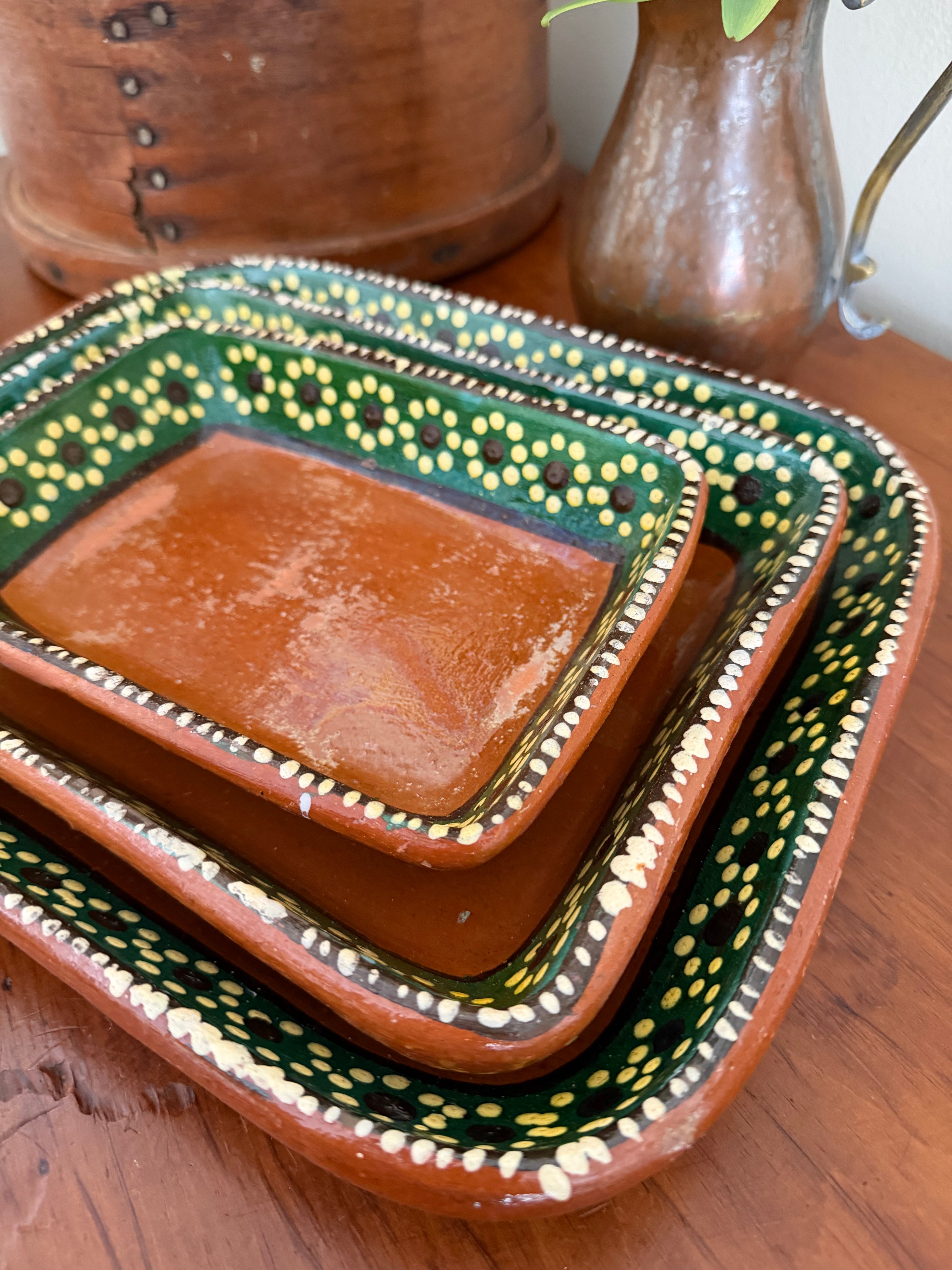 Set of 3 Hand Painted Nesting Terracotta Trays