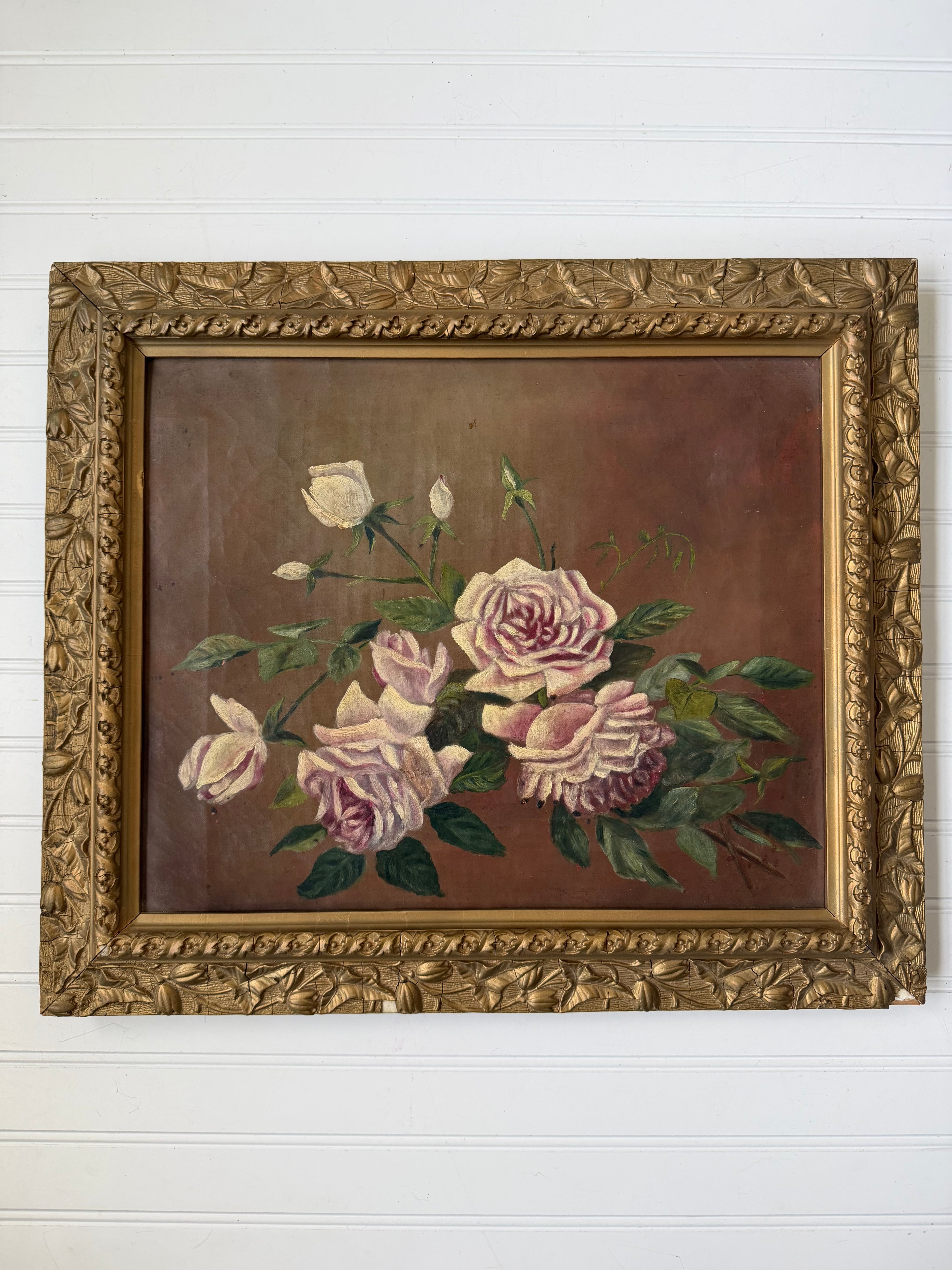 Antique Rose Oil Painting on Canvas