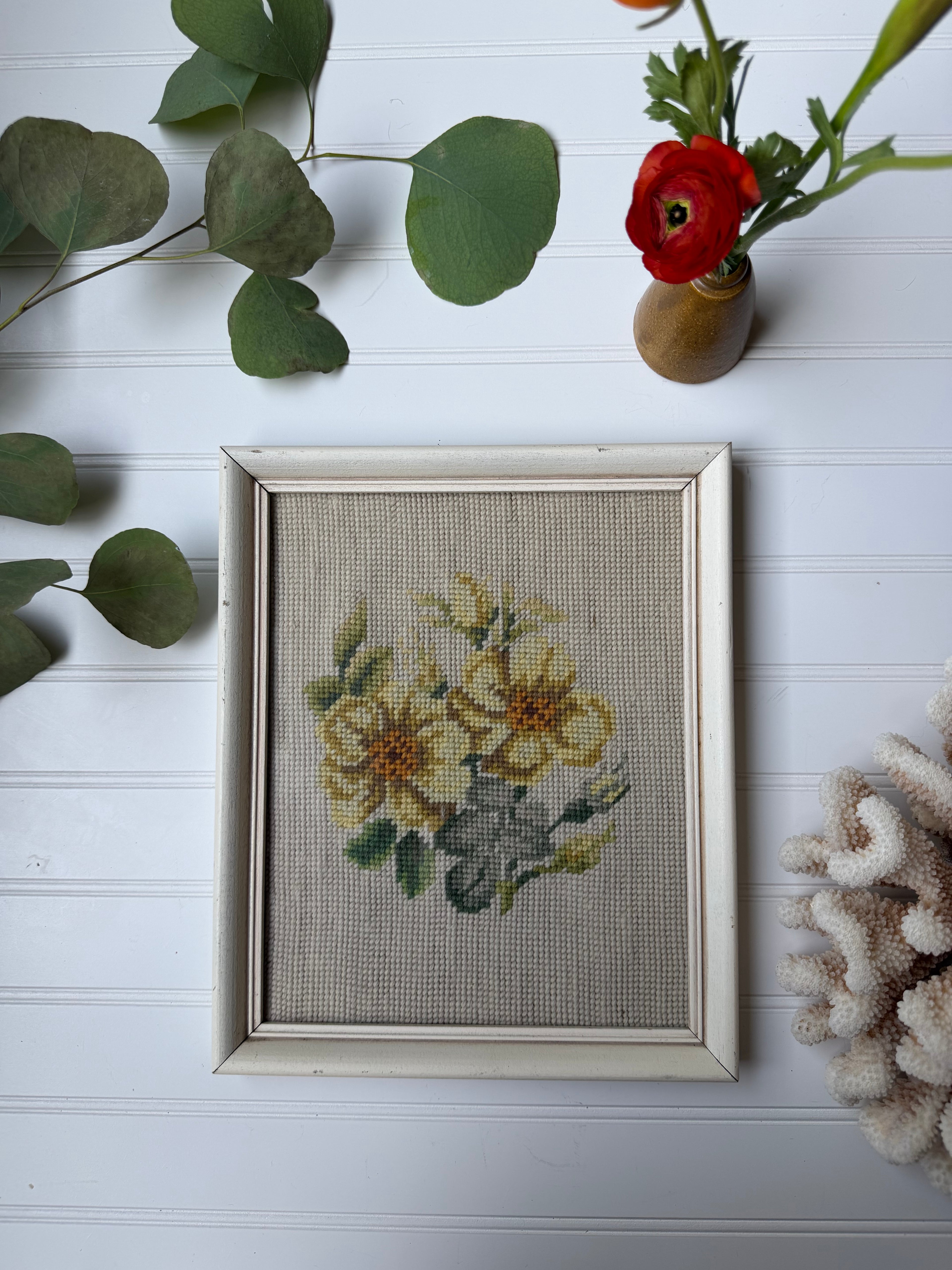 Vintage Yellow Floral Needle Point