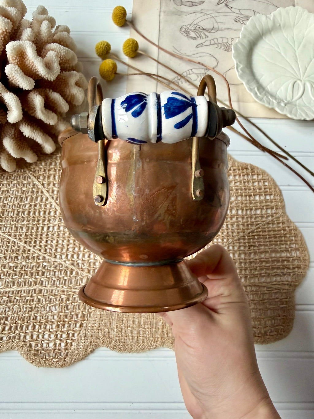 Copper Vessel with Delft Handles