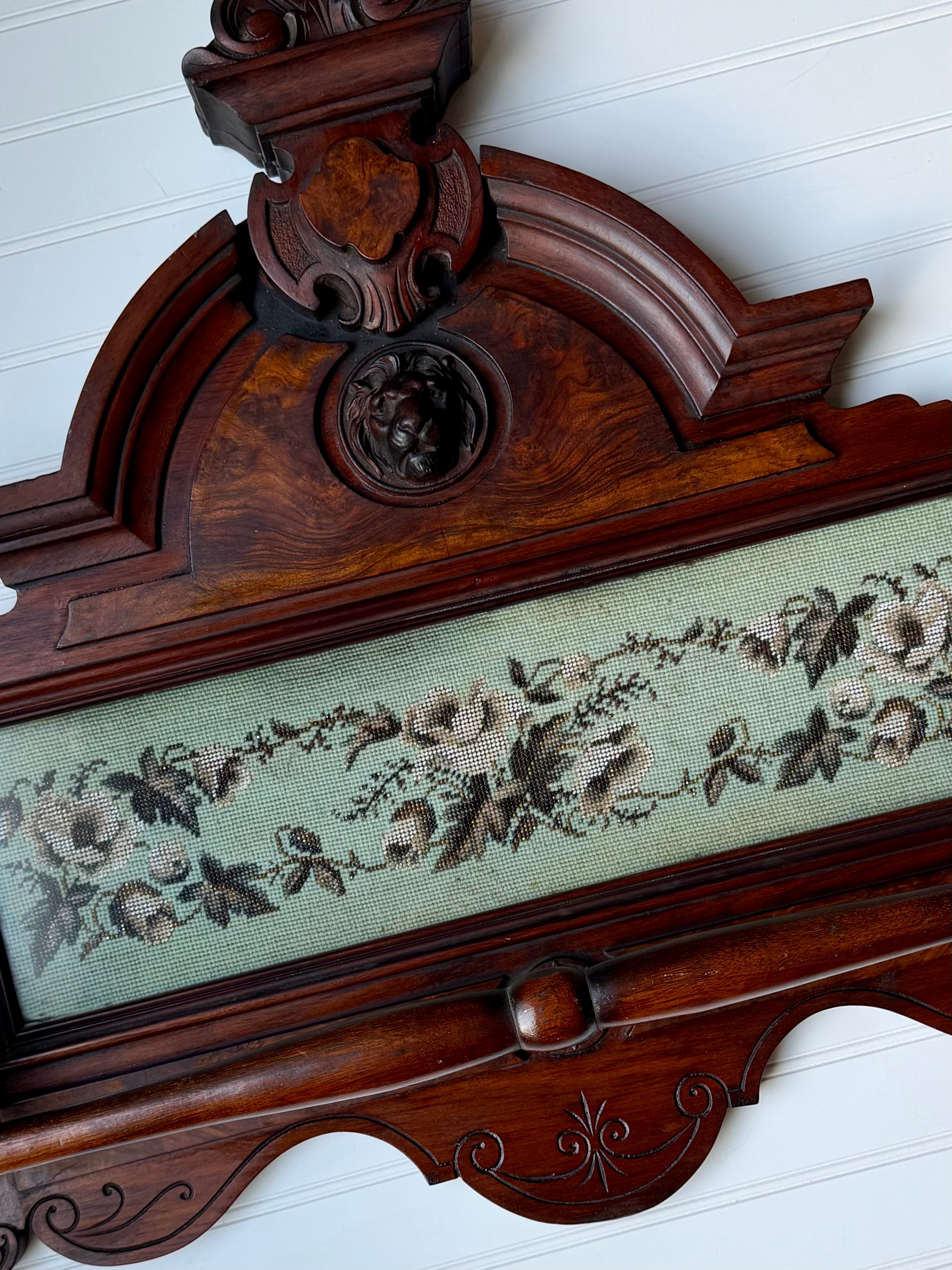Victorian Towel Rack with Bead Work and Lion Head