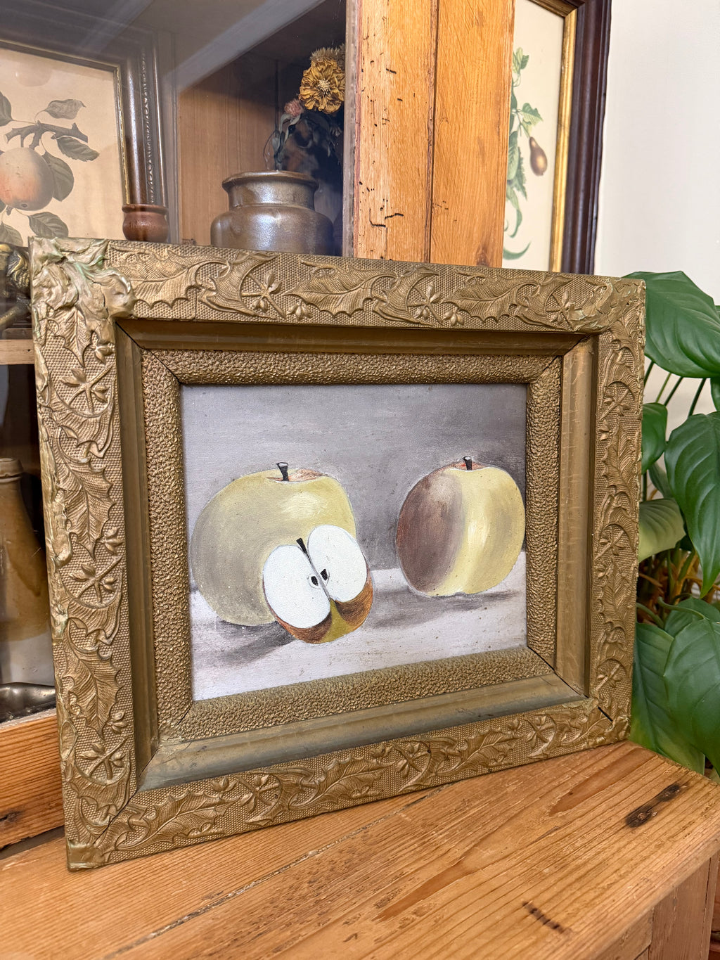 Antique Apple Still Life Oil on Board