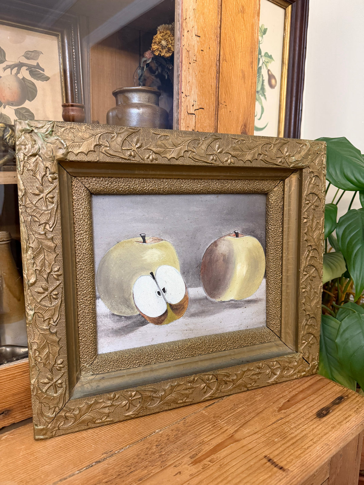 Antique Apple Still Life Oil on Board