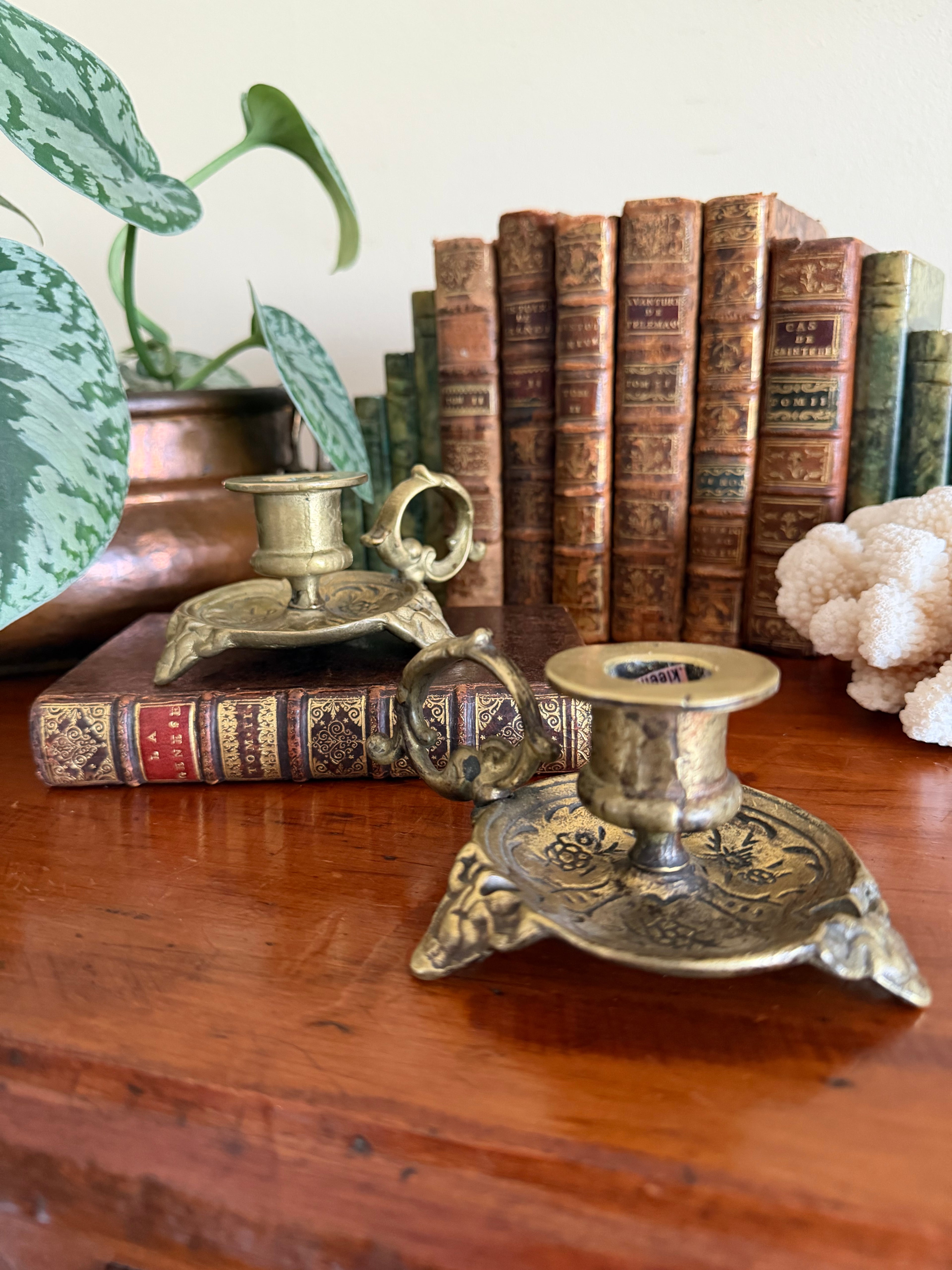 Pair of Vintage Brass Chambersticks
