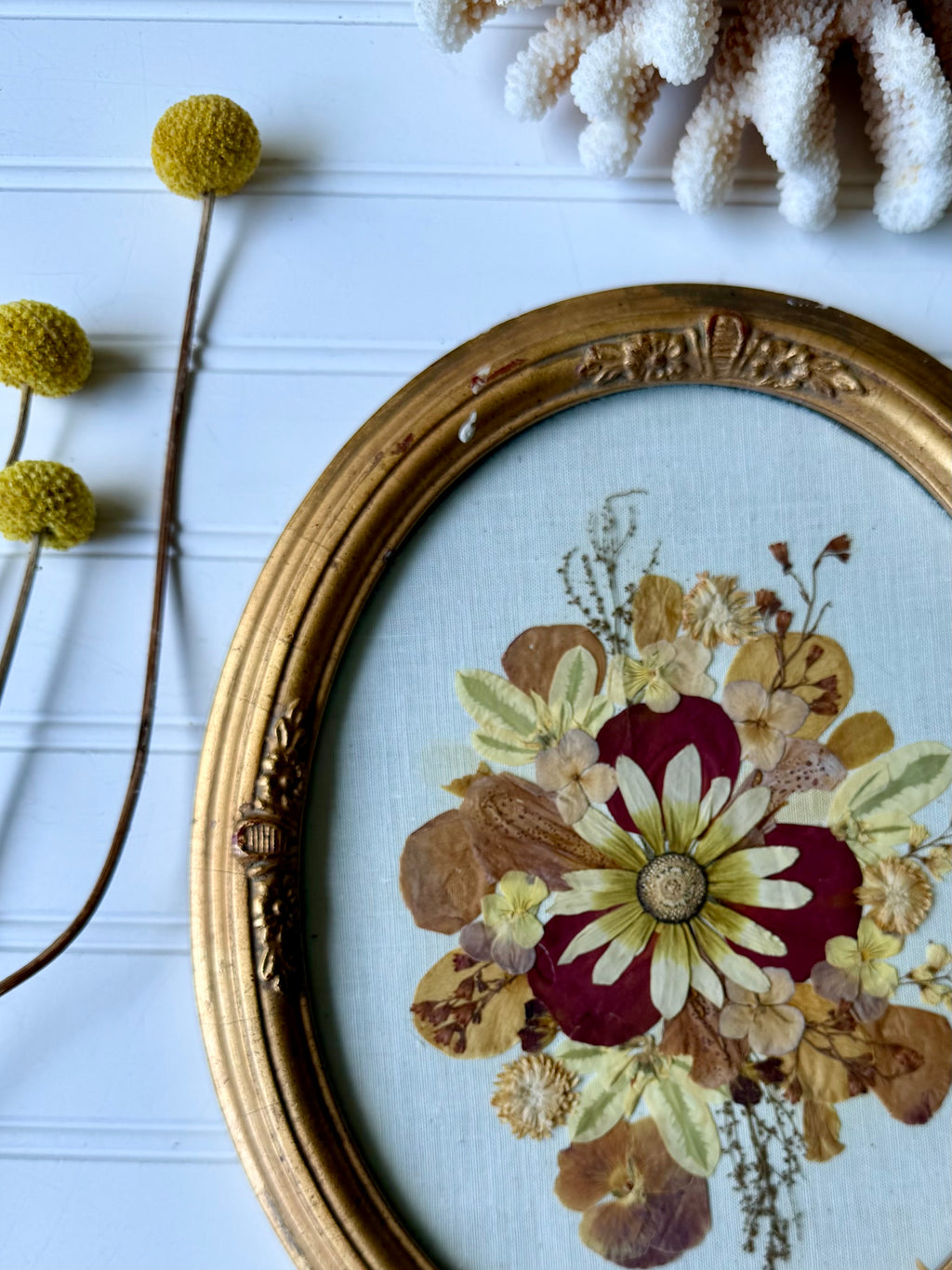 Antique Hand Made Dried Floral in Antique Frame