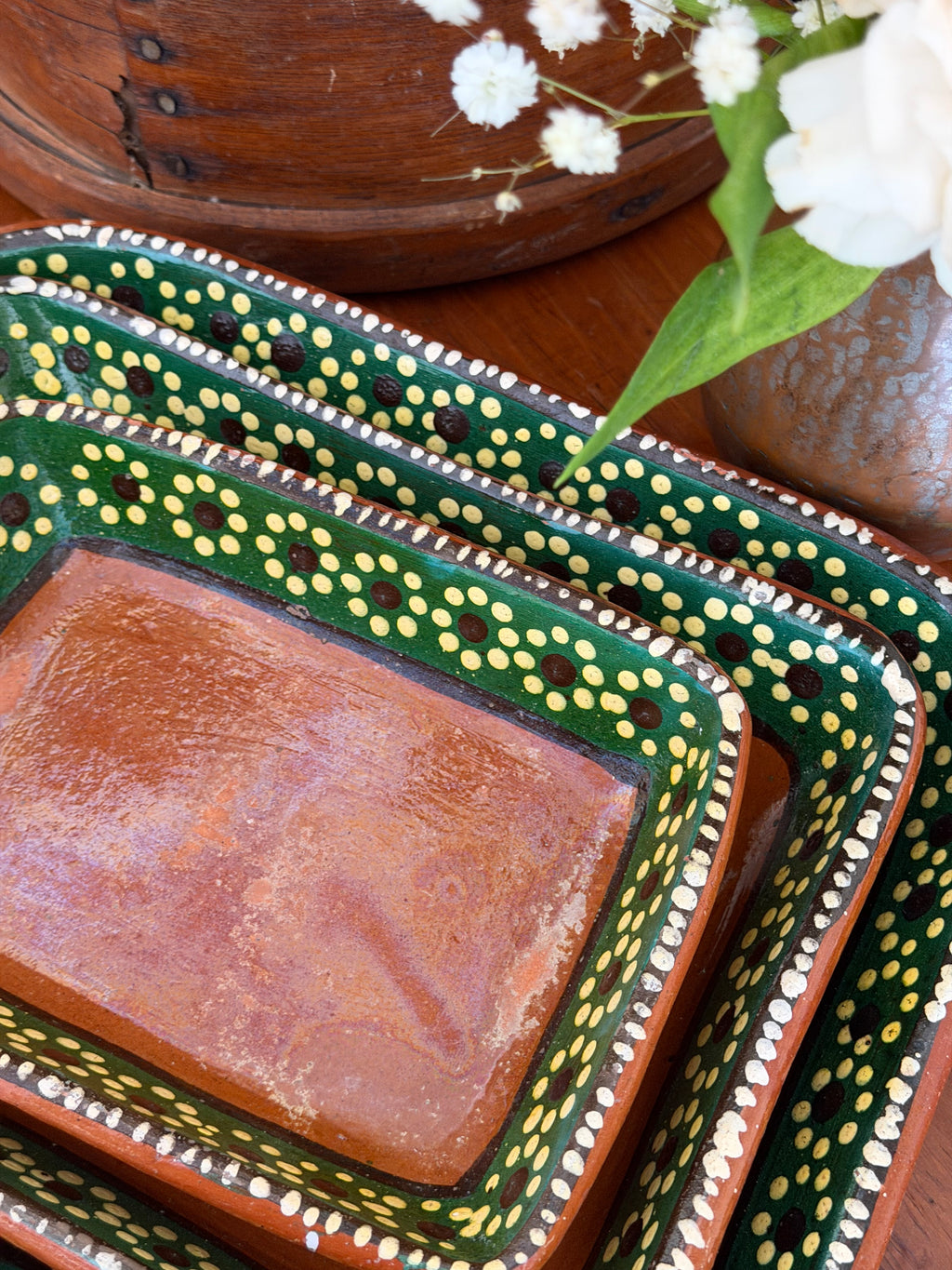 Set of 3 Hand Painted Nesting Terracotta Trays