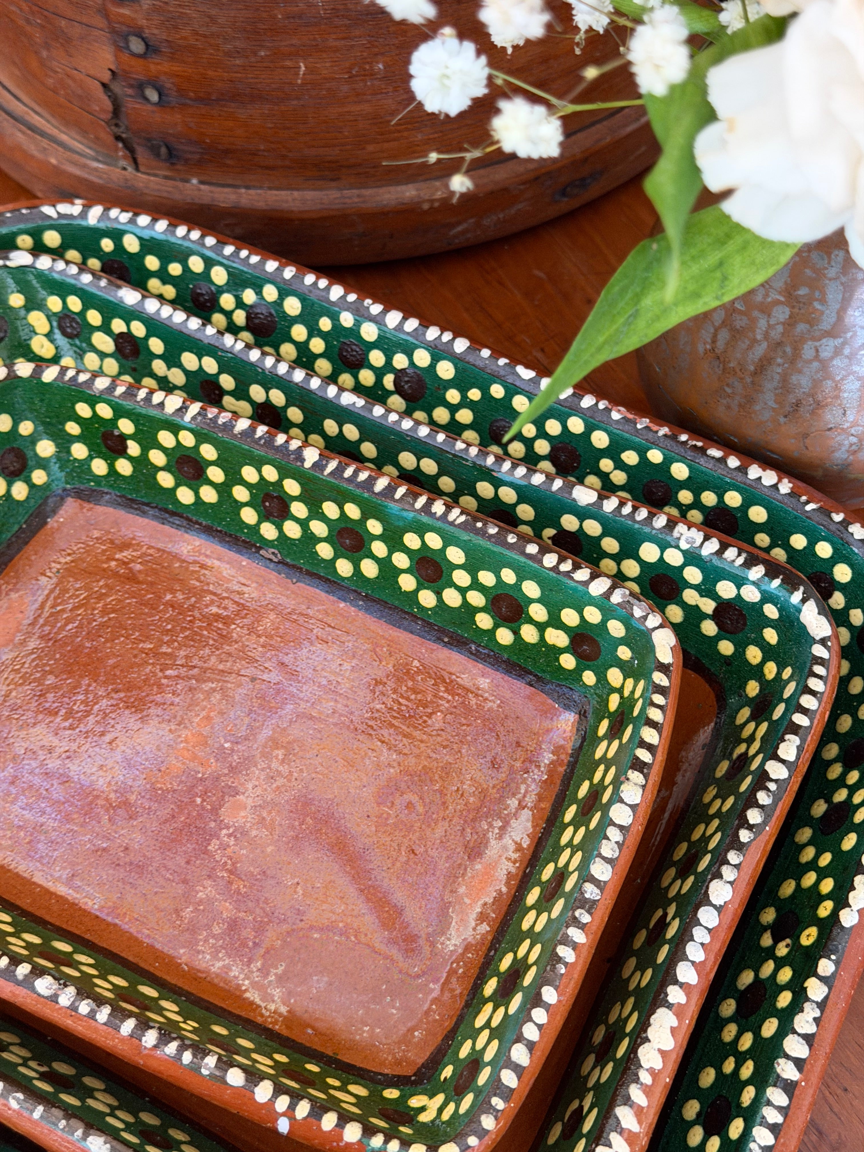Set of 3 Hand Painted Nesting Terracotta Trays