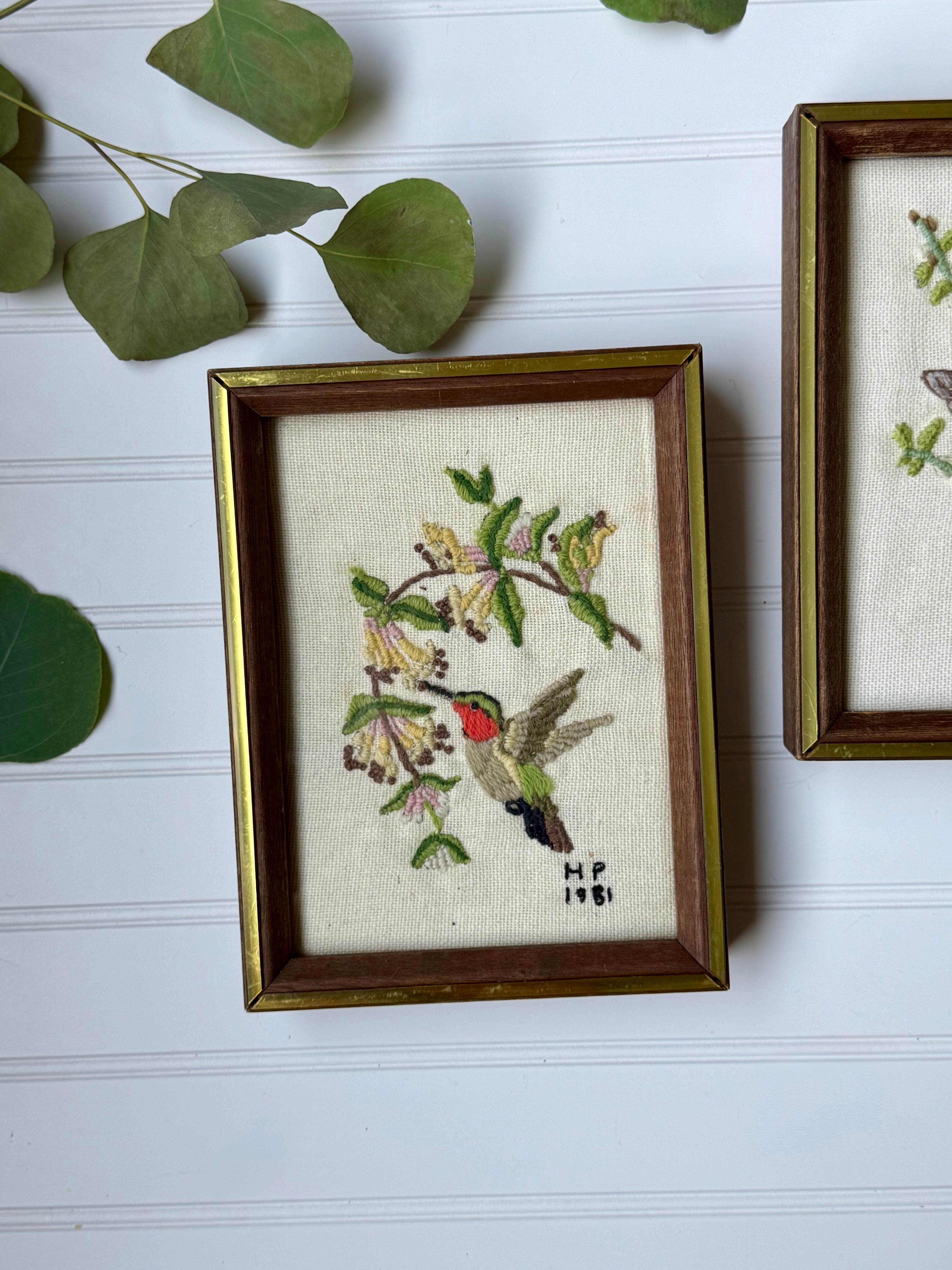 Set of 2 Handmade bird Needle Points (1981)