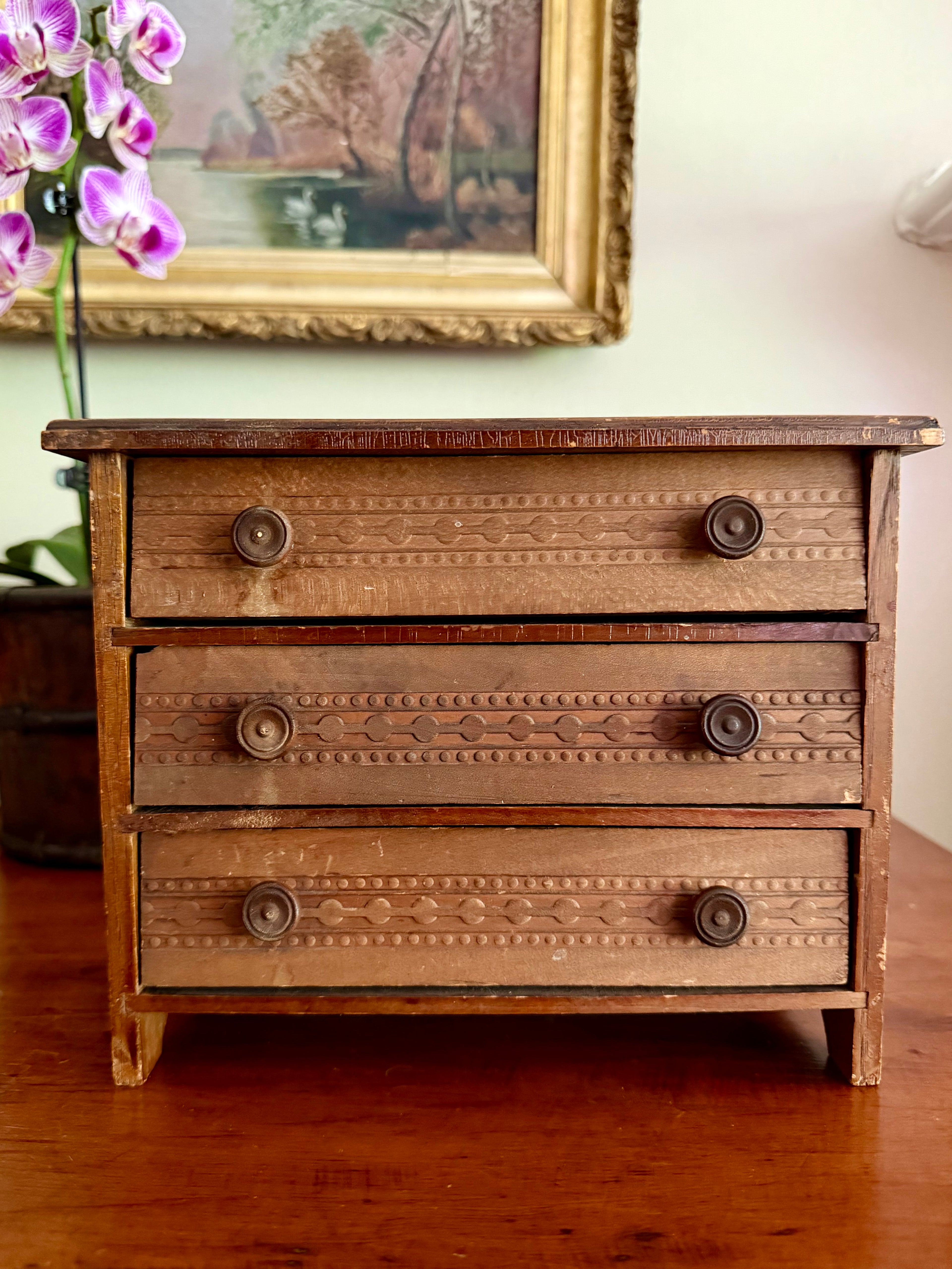 Vintage Wooden Miniature Chest of Drawers