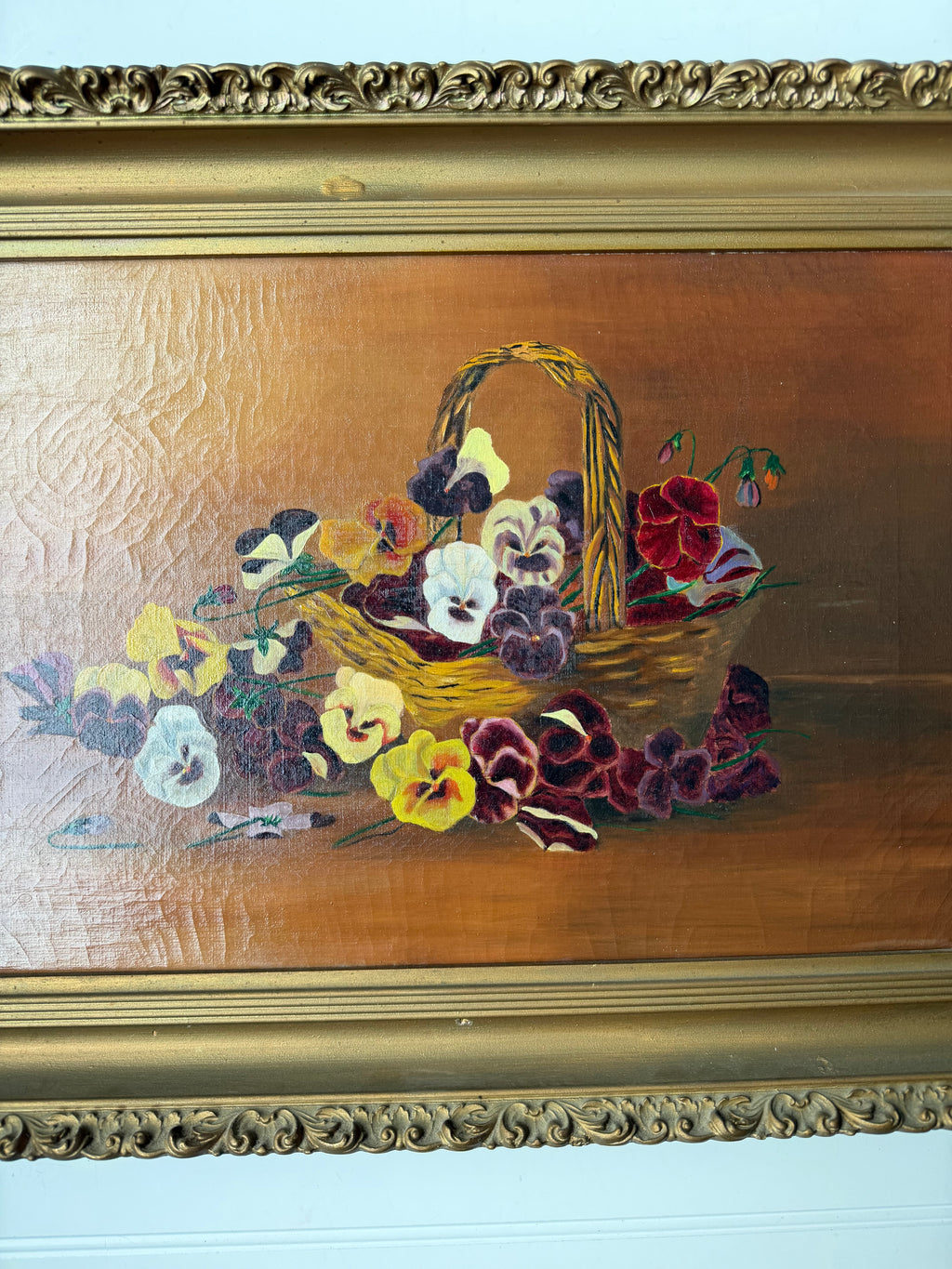 Antique Pansy Oil Painting on Canvas