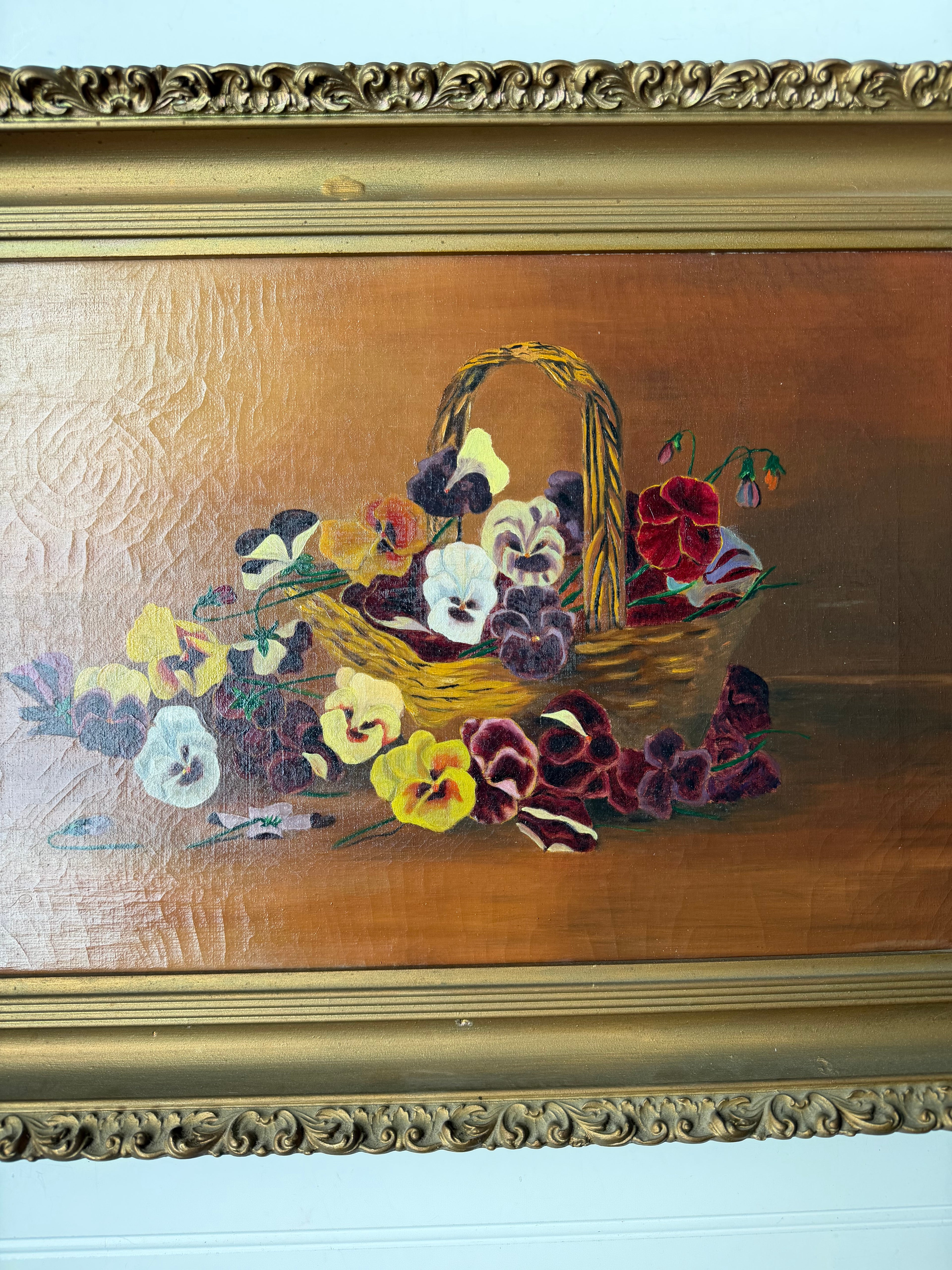 Antique Pansy Oil Painting on Canvas