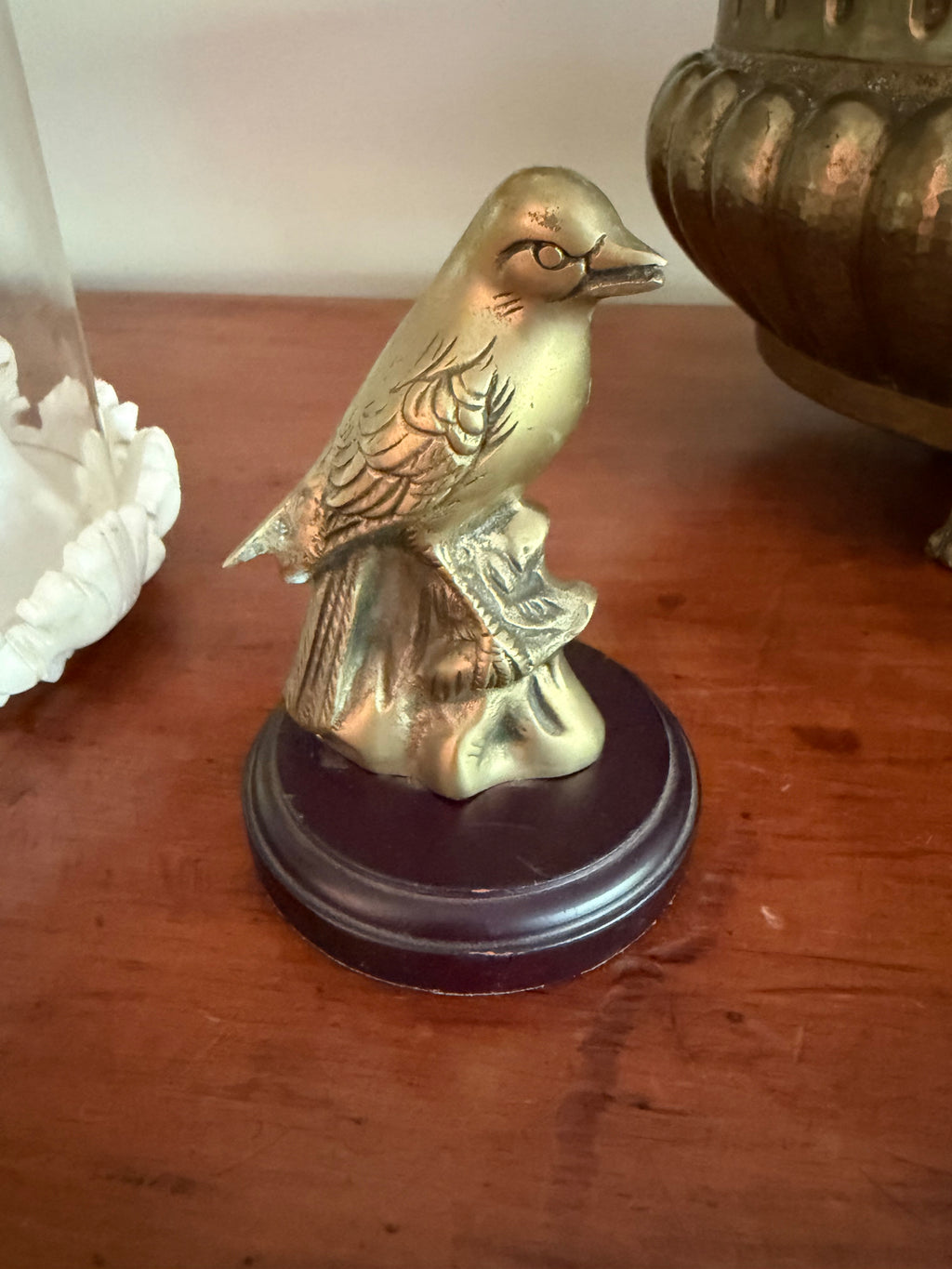 Brass Bird on Wood Stand