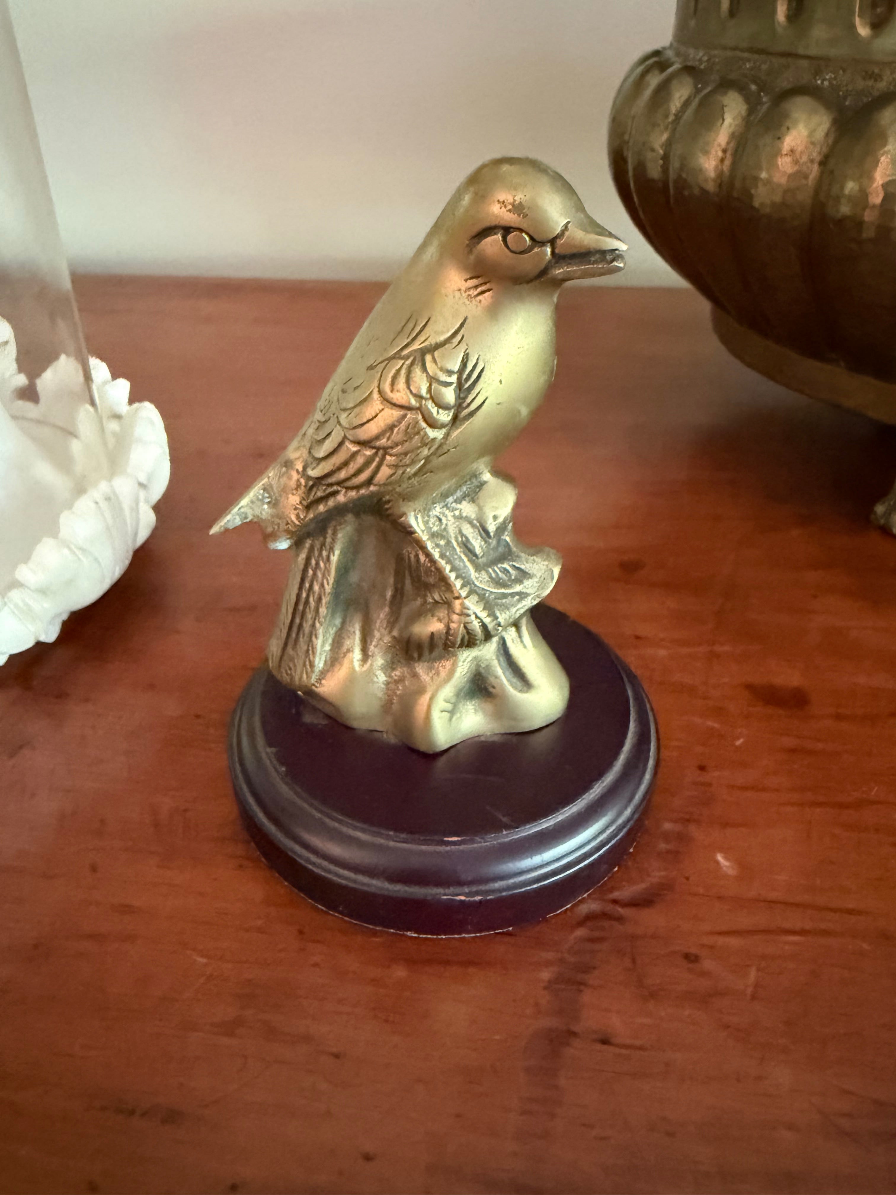 Brass Bird on Wood Stand