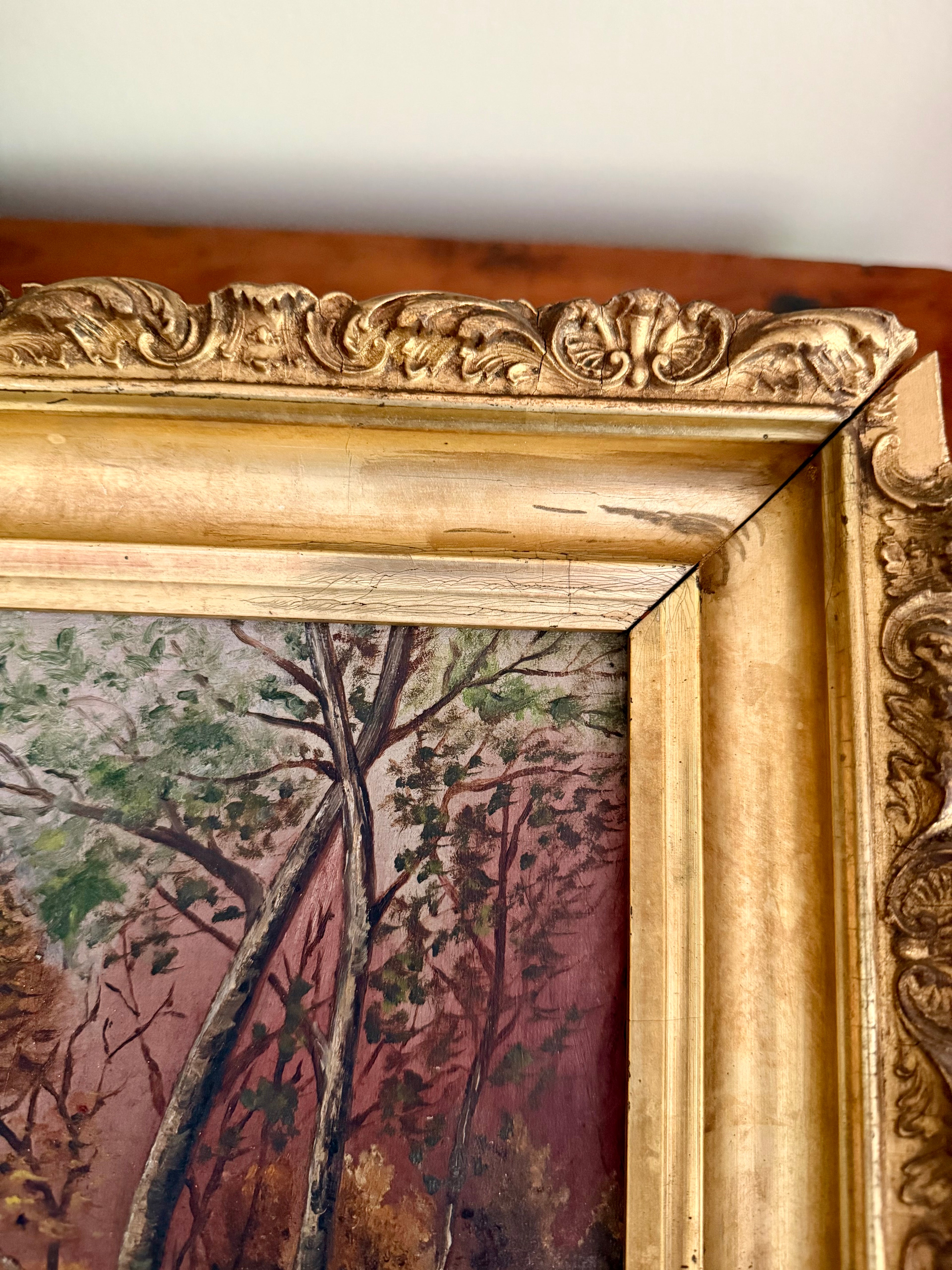 Antique River Swan Oil Painting