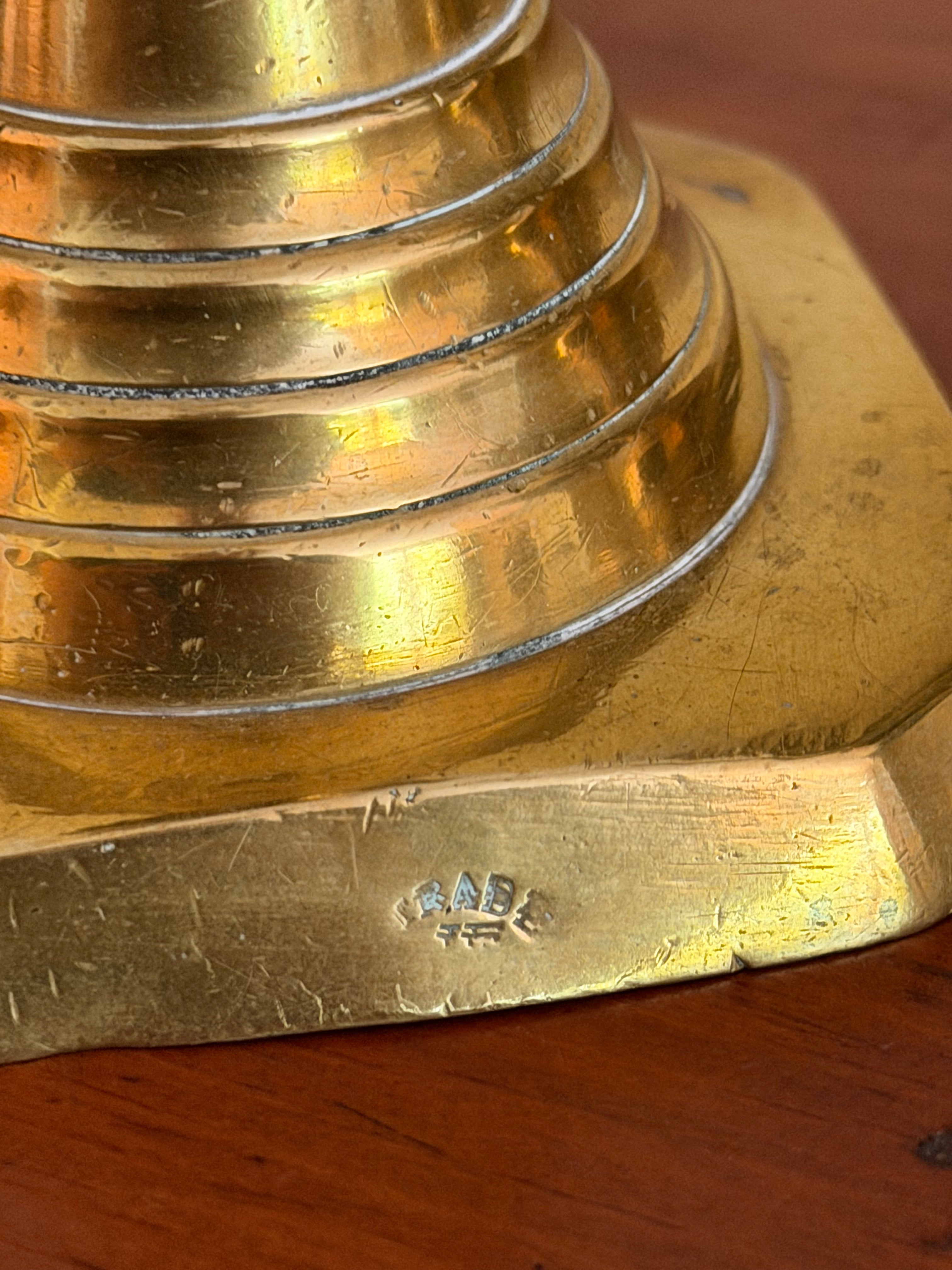 Set of 2 Antique Brass English Candle Holders