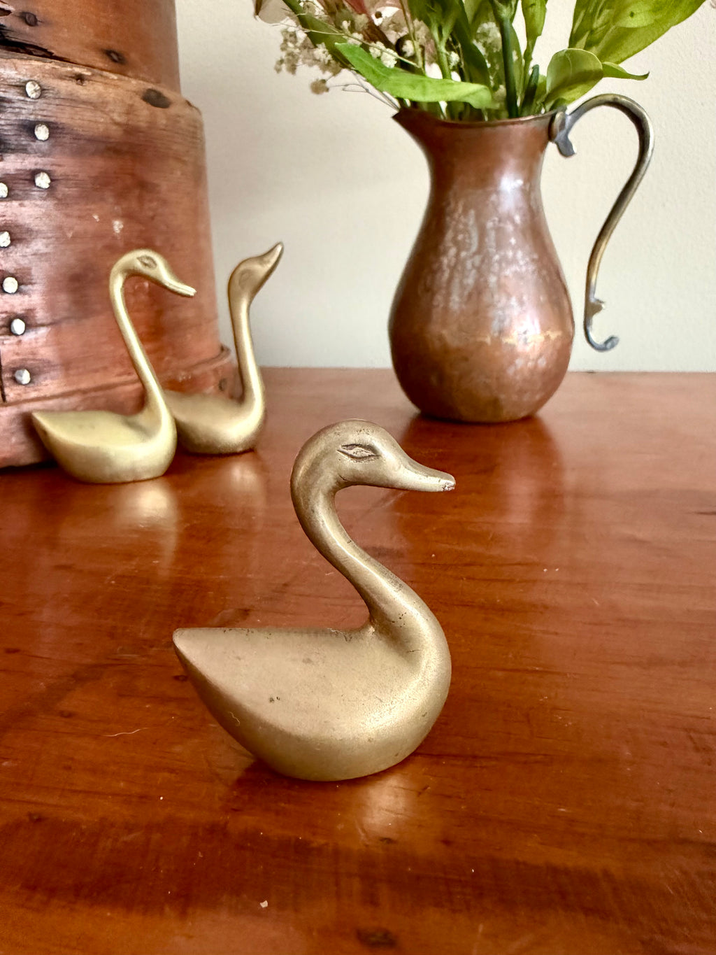 Set of 3 Small Brass Swans
