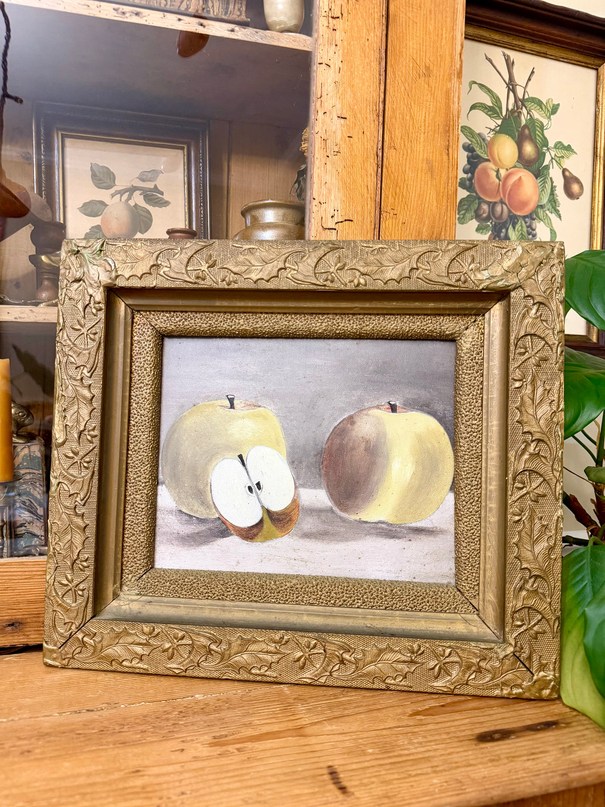 Antique Apple Still Life Oil on Board
