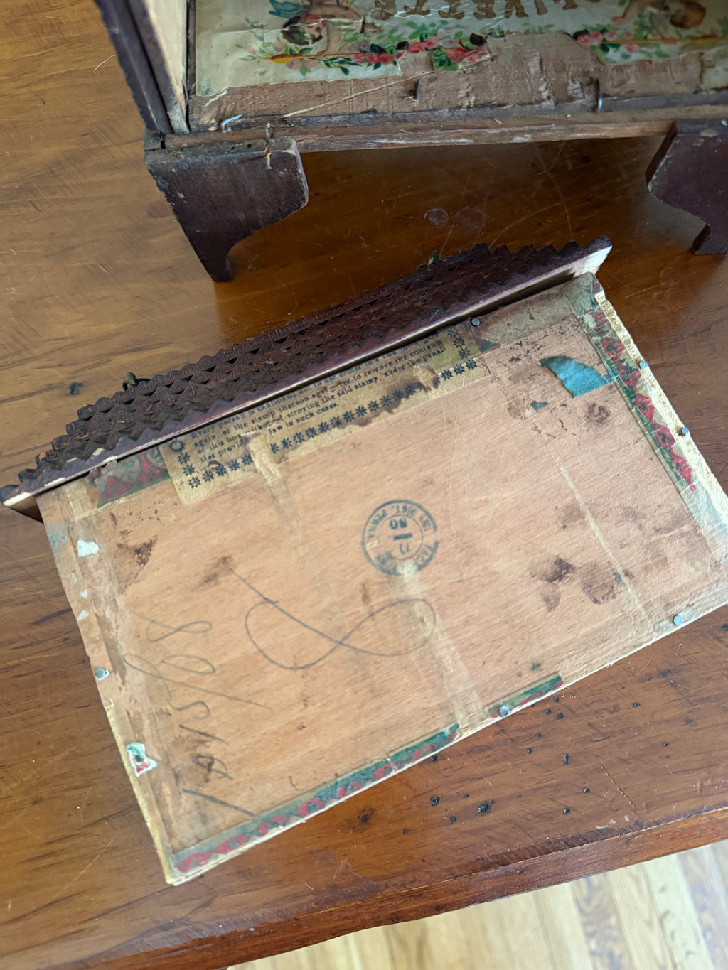Antique Table Top Tramp Art Box