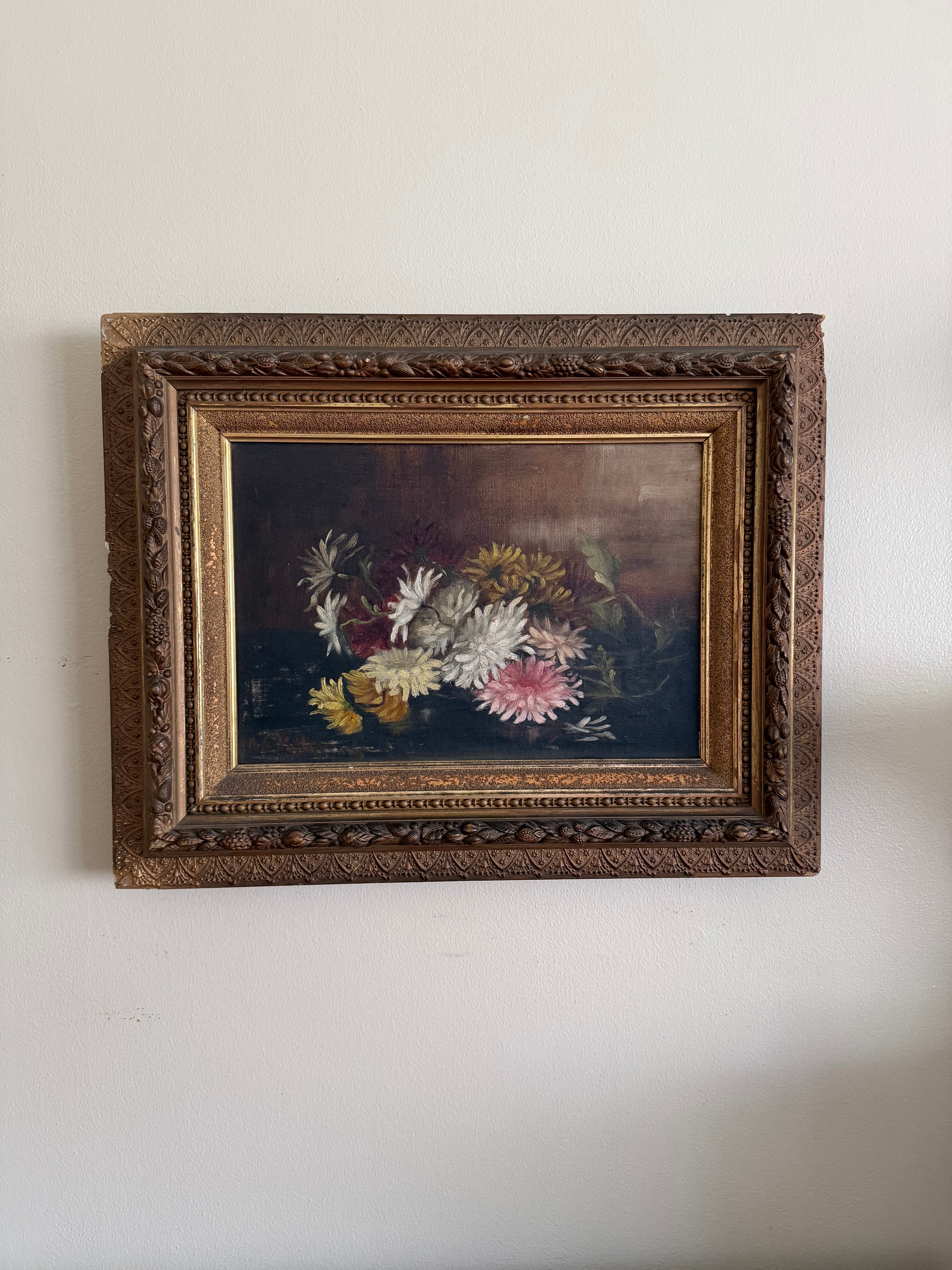 Antique Floral Oil Painting
