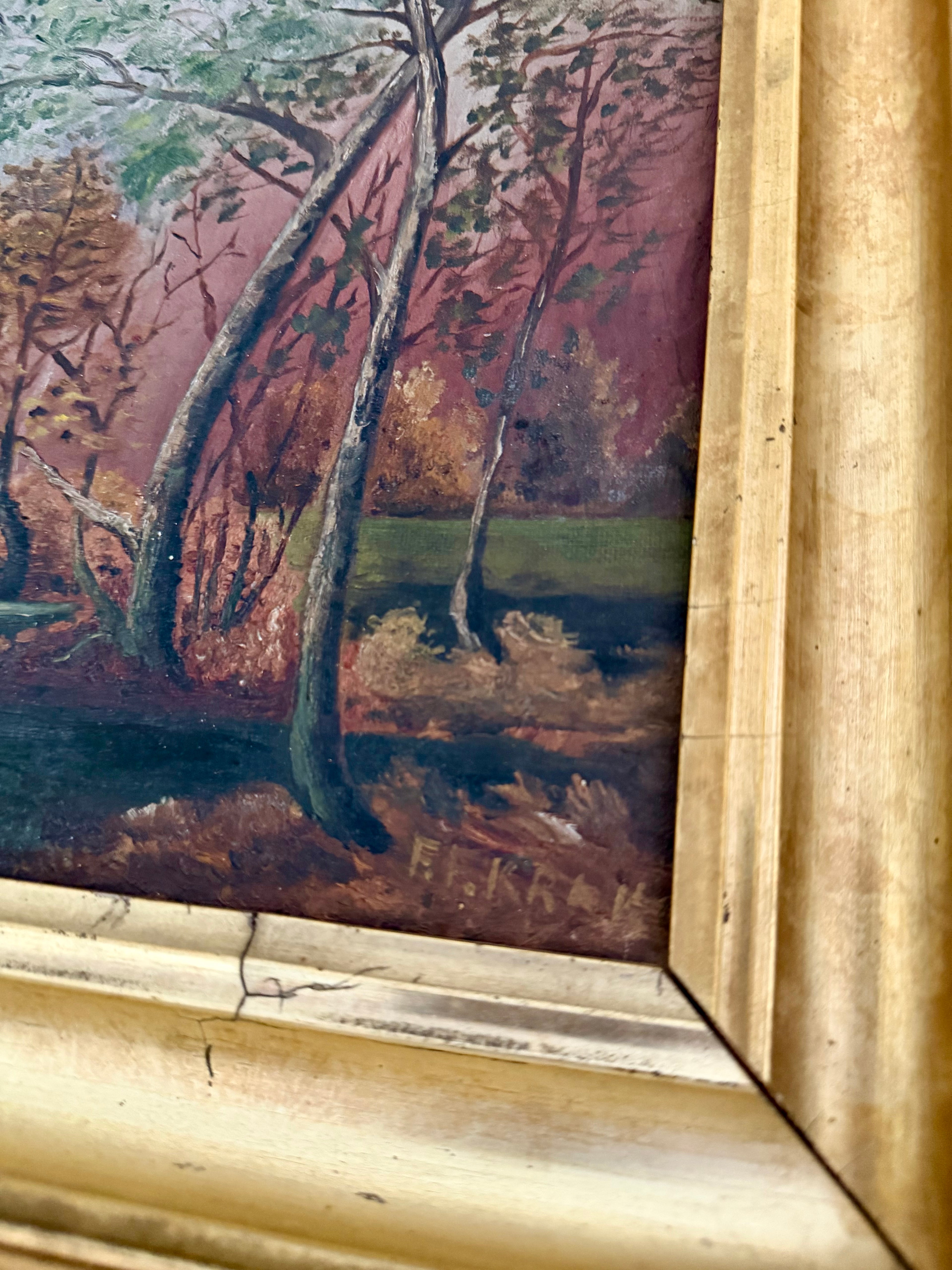 Antique River Swan Oil Painting
