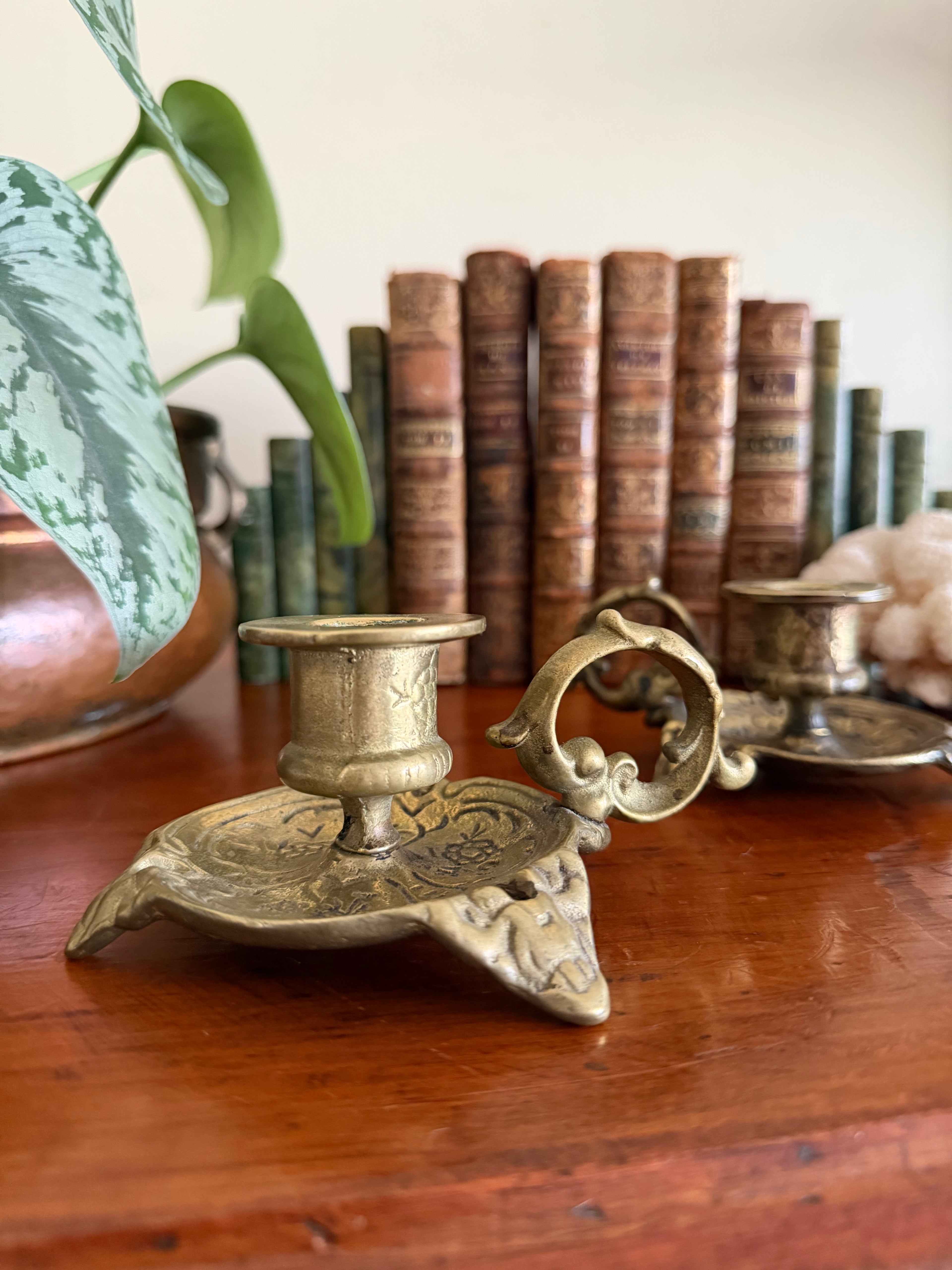 Pair of Vintage Brass Chambersticks