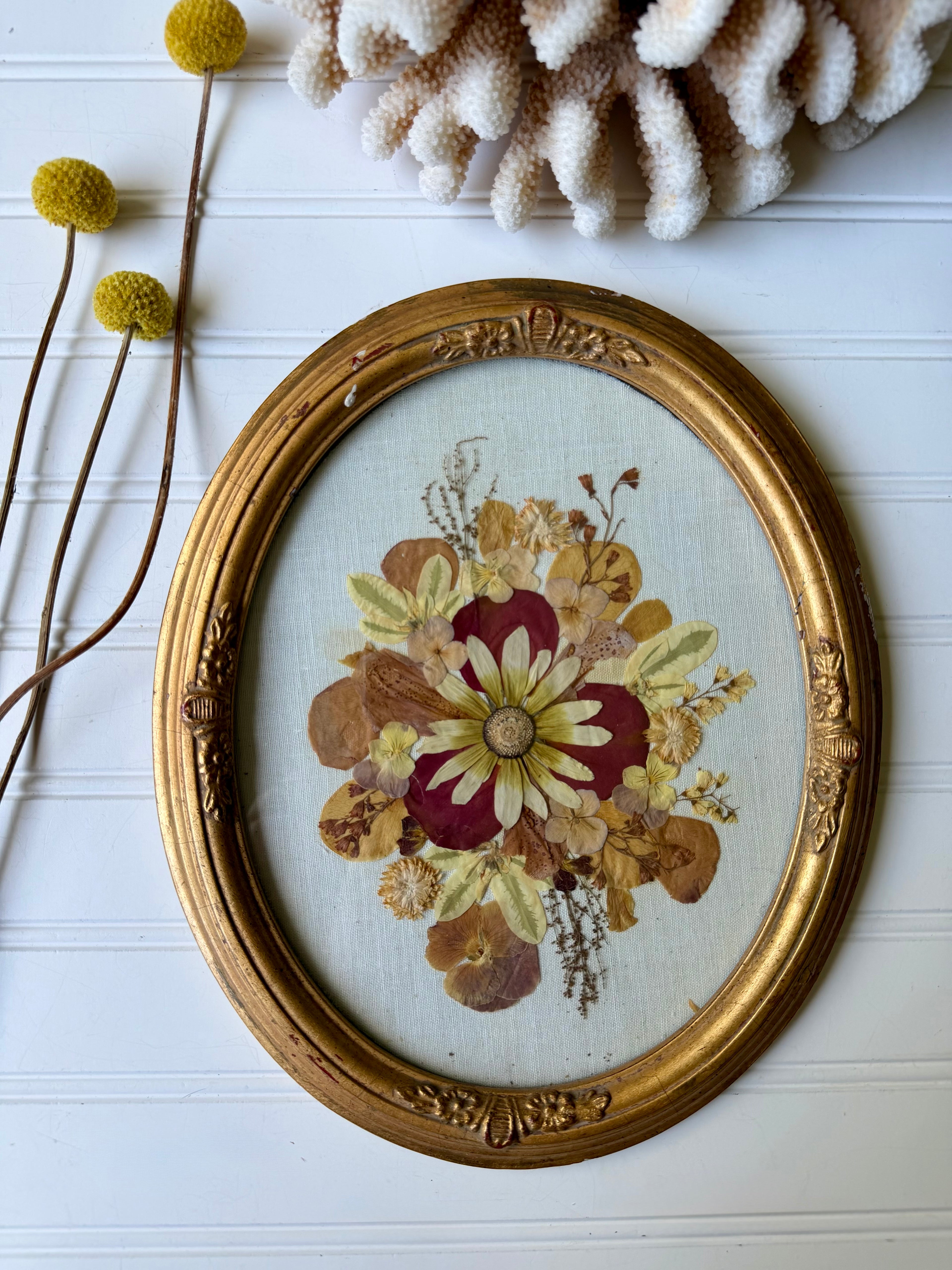 Antique Hand Made Dried Floral in Antique Frame