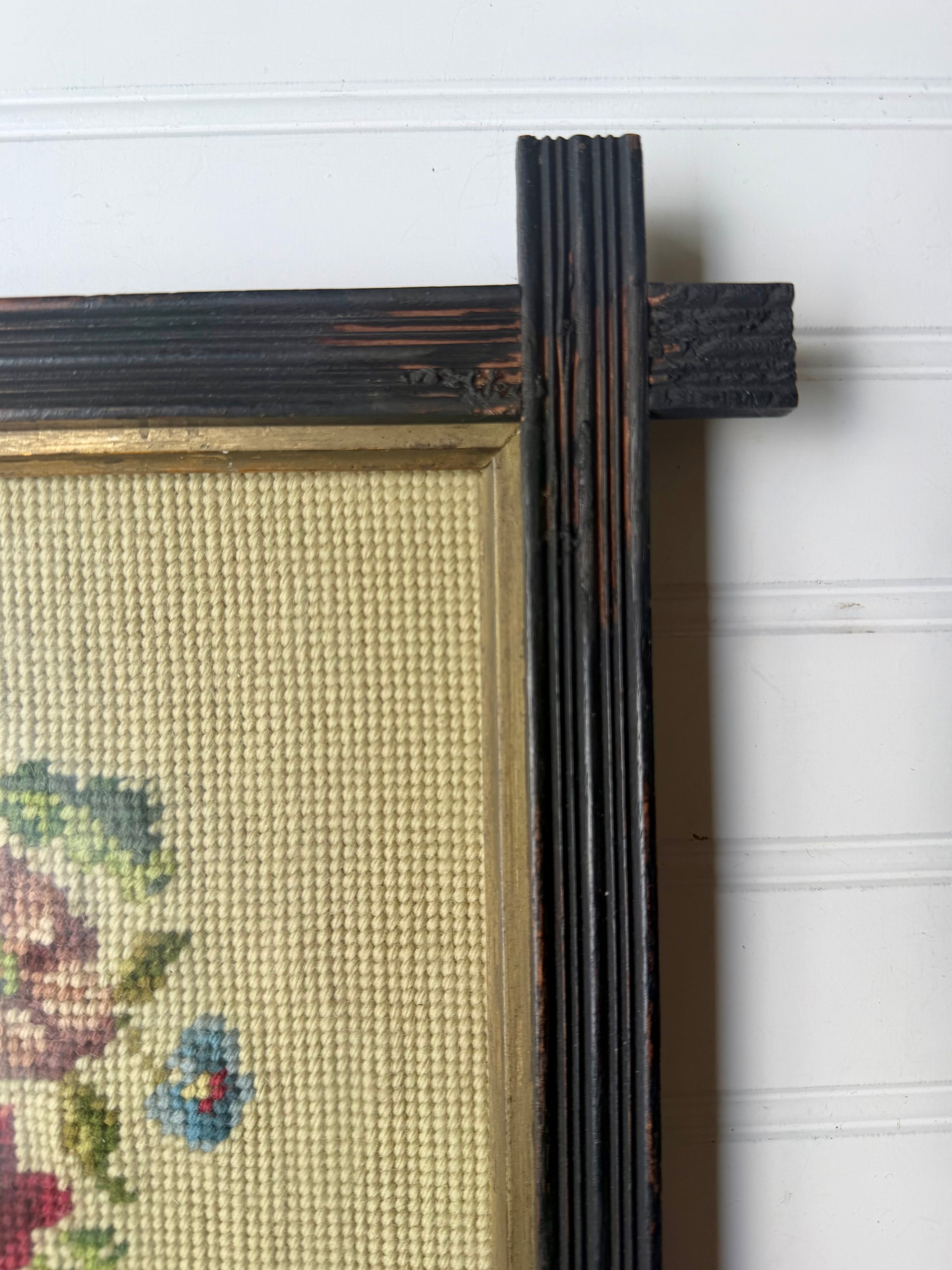 Antique Needle Work in Black Forest Frame