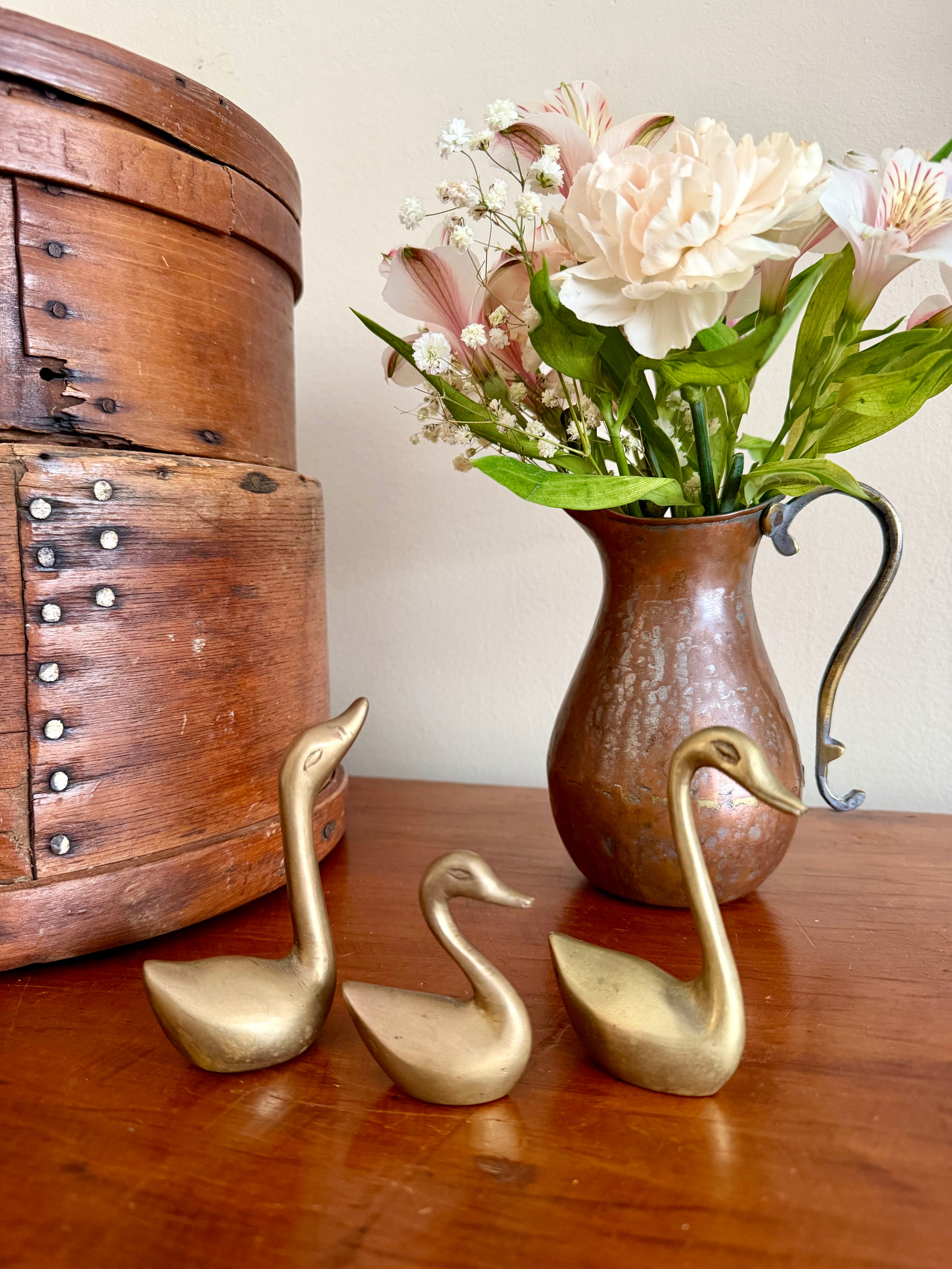 Set of 3 Small Brass Swans