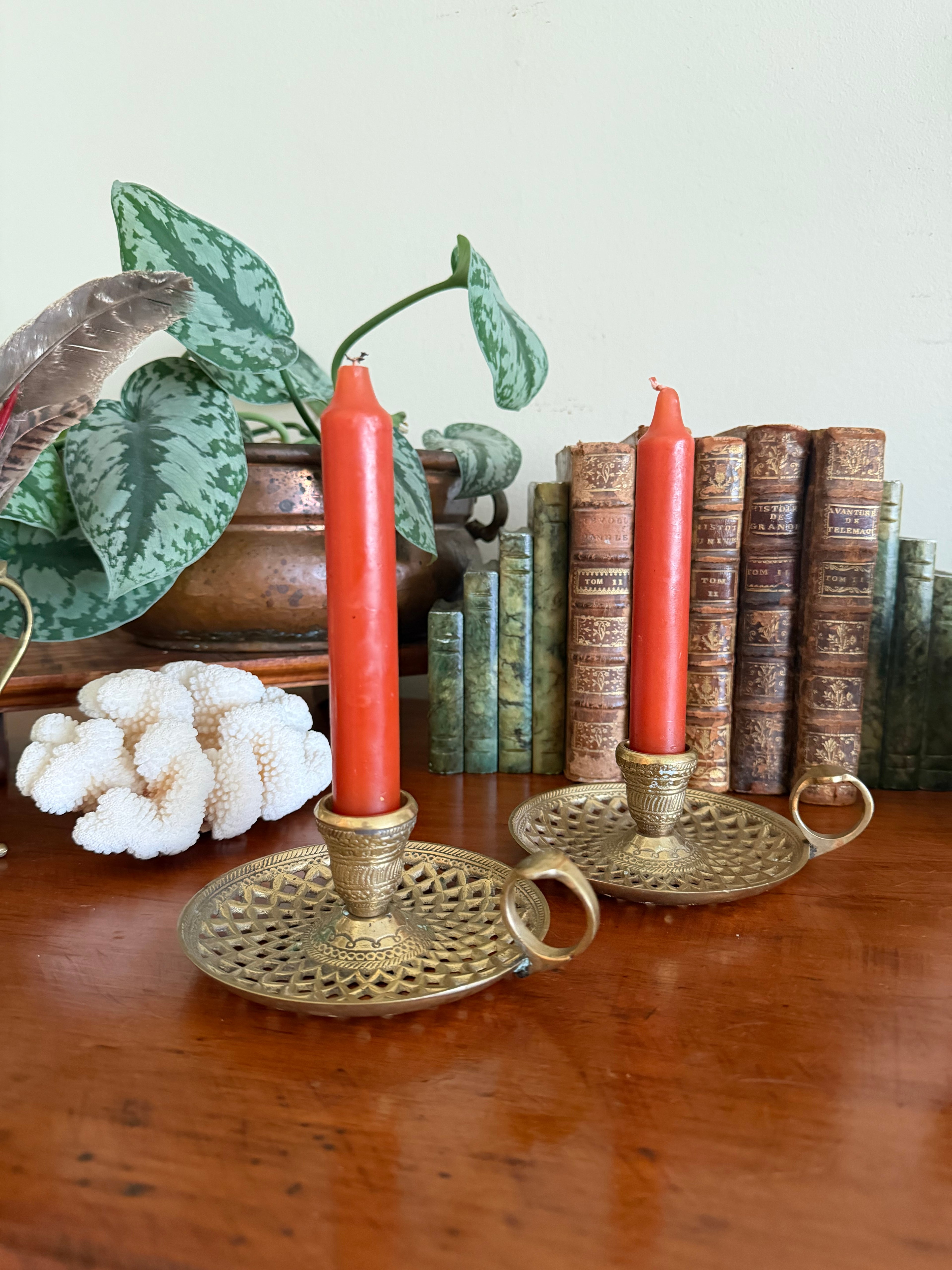 Vintage Brass Chamberstick Pair