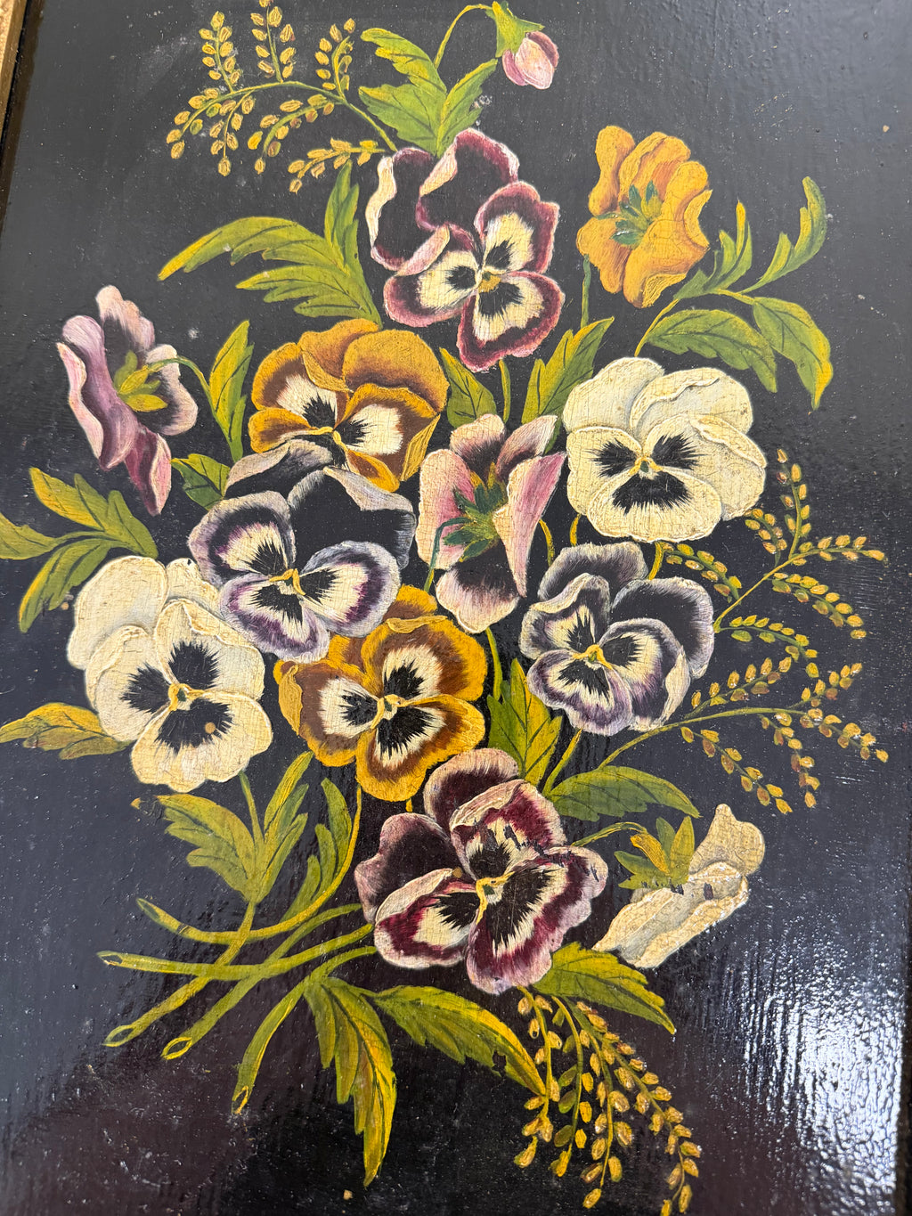 Antique Floral Painting on Wood