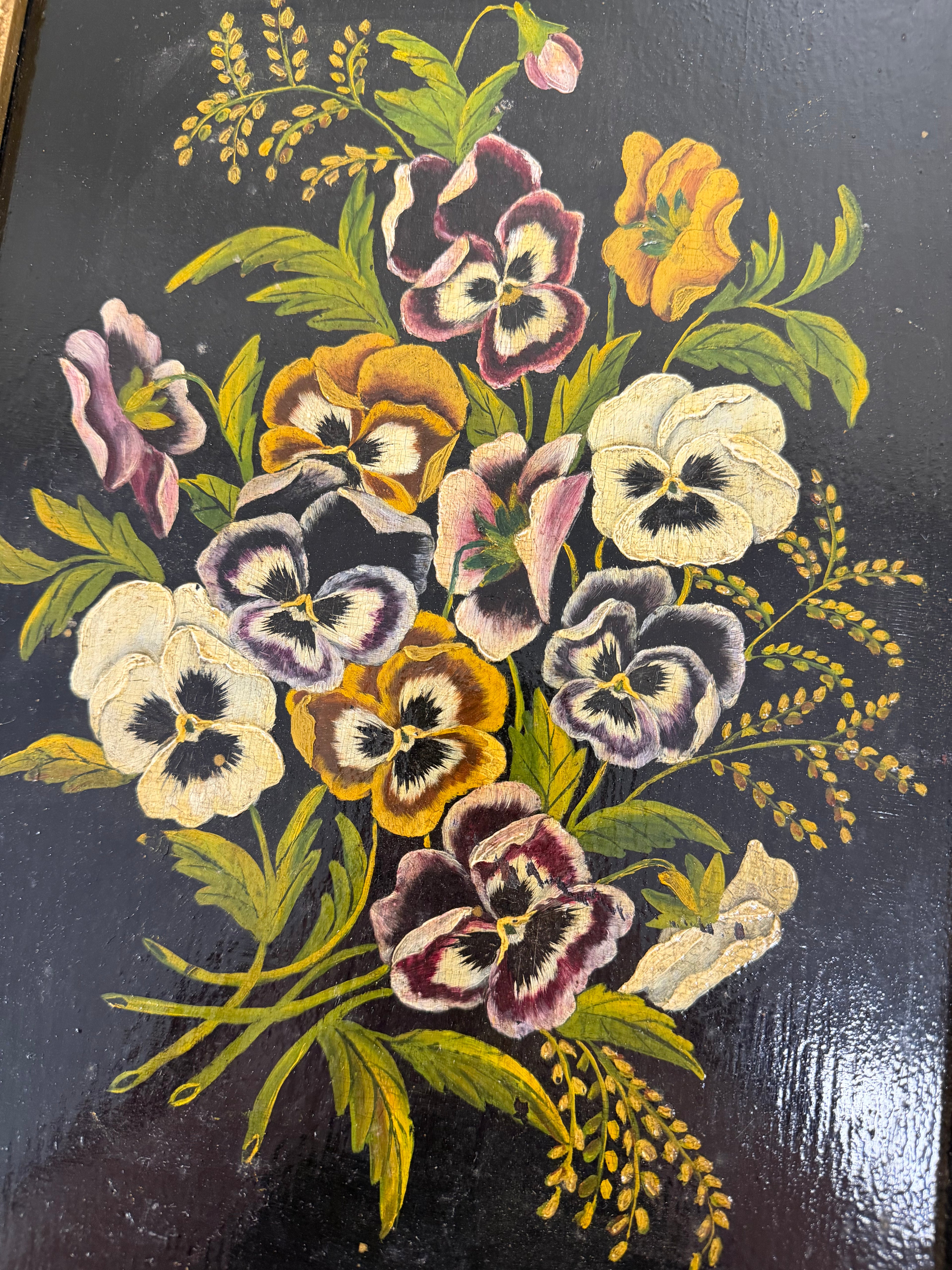 Antique Floral Painting on Wood