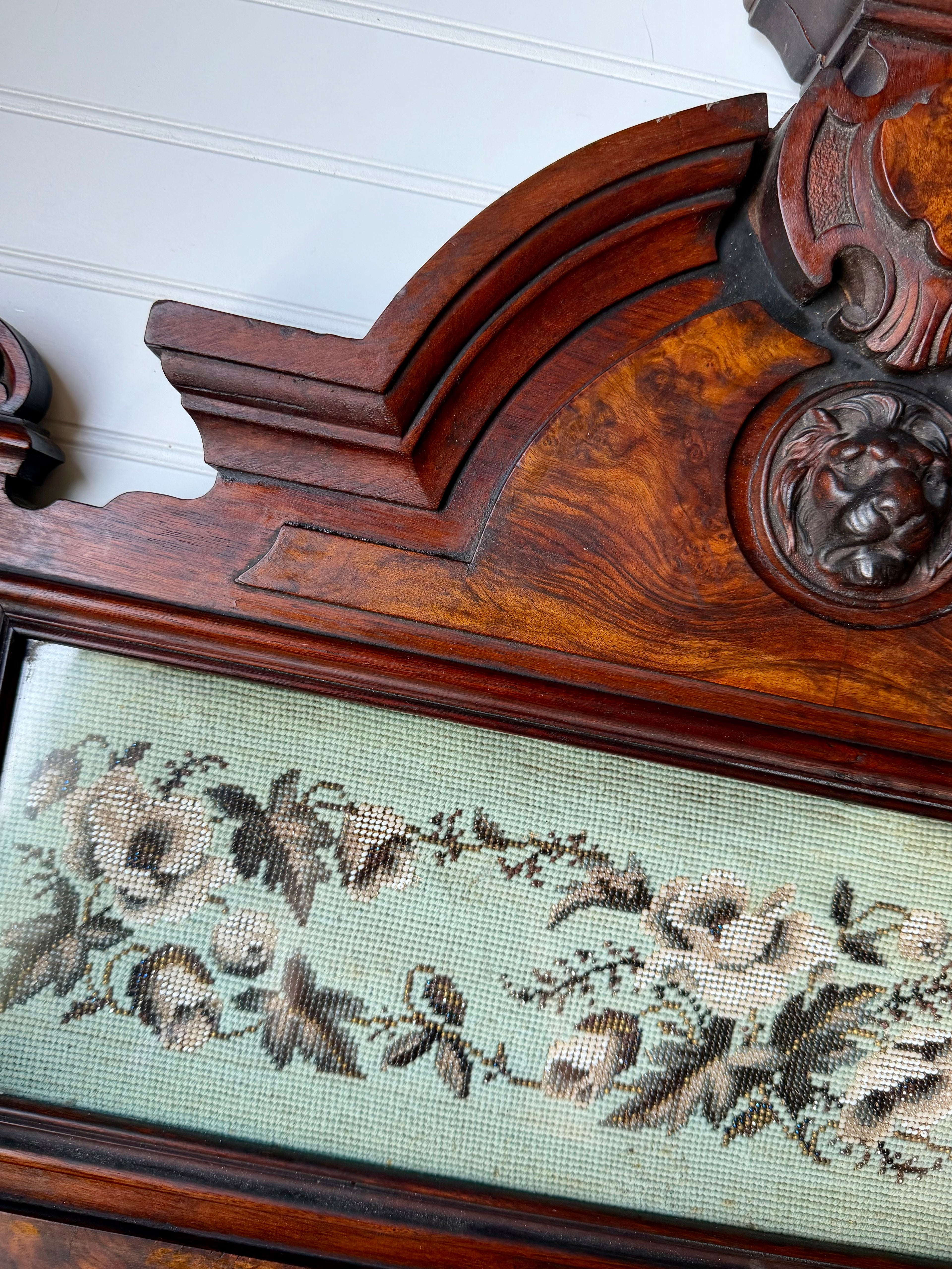 Victorian Towel Rack with Bead Work and Lion Head