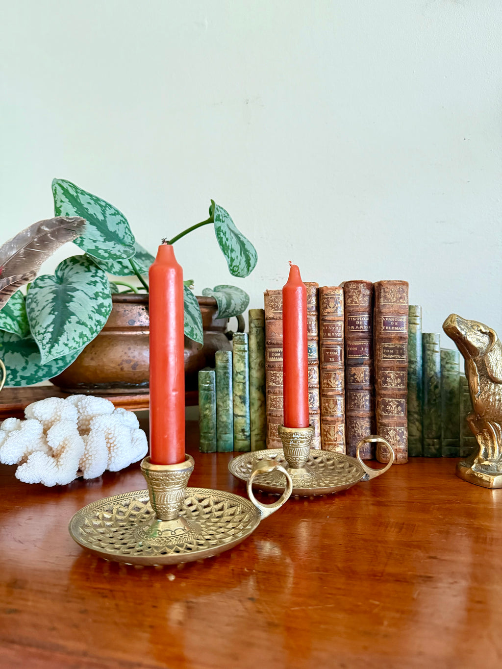 Vintage Brass Chamberstick Pair