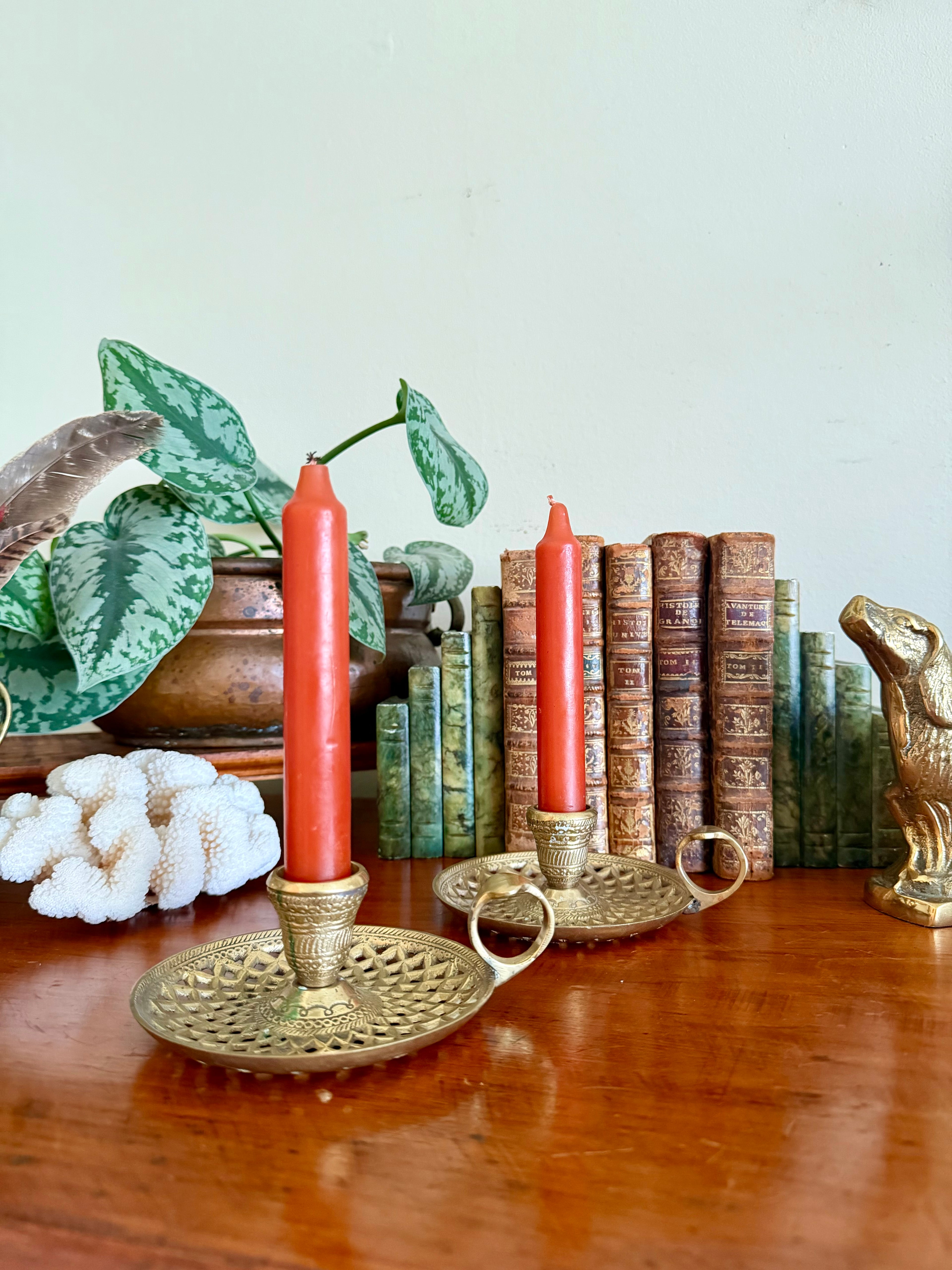 Vintage Brass Chamberstick Pair