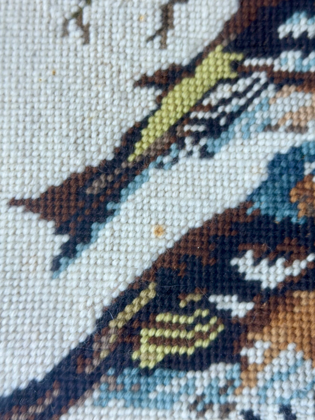 Framed Vintage Hand-Stitched Bird Needlepoint