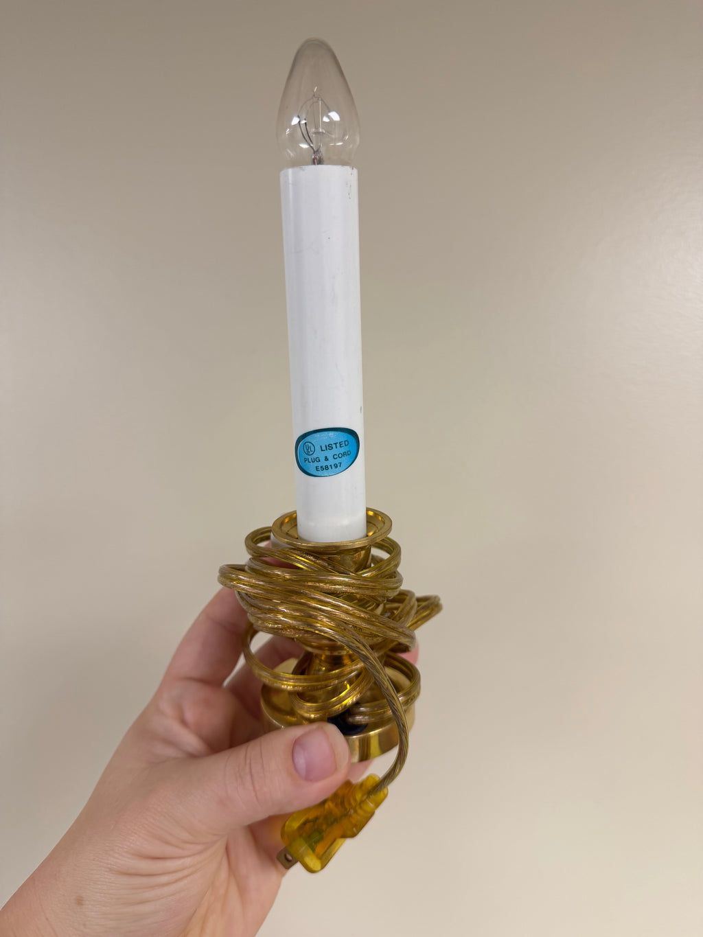 Brass Candle Lamp with Seagrass Shade