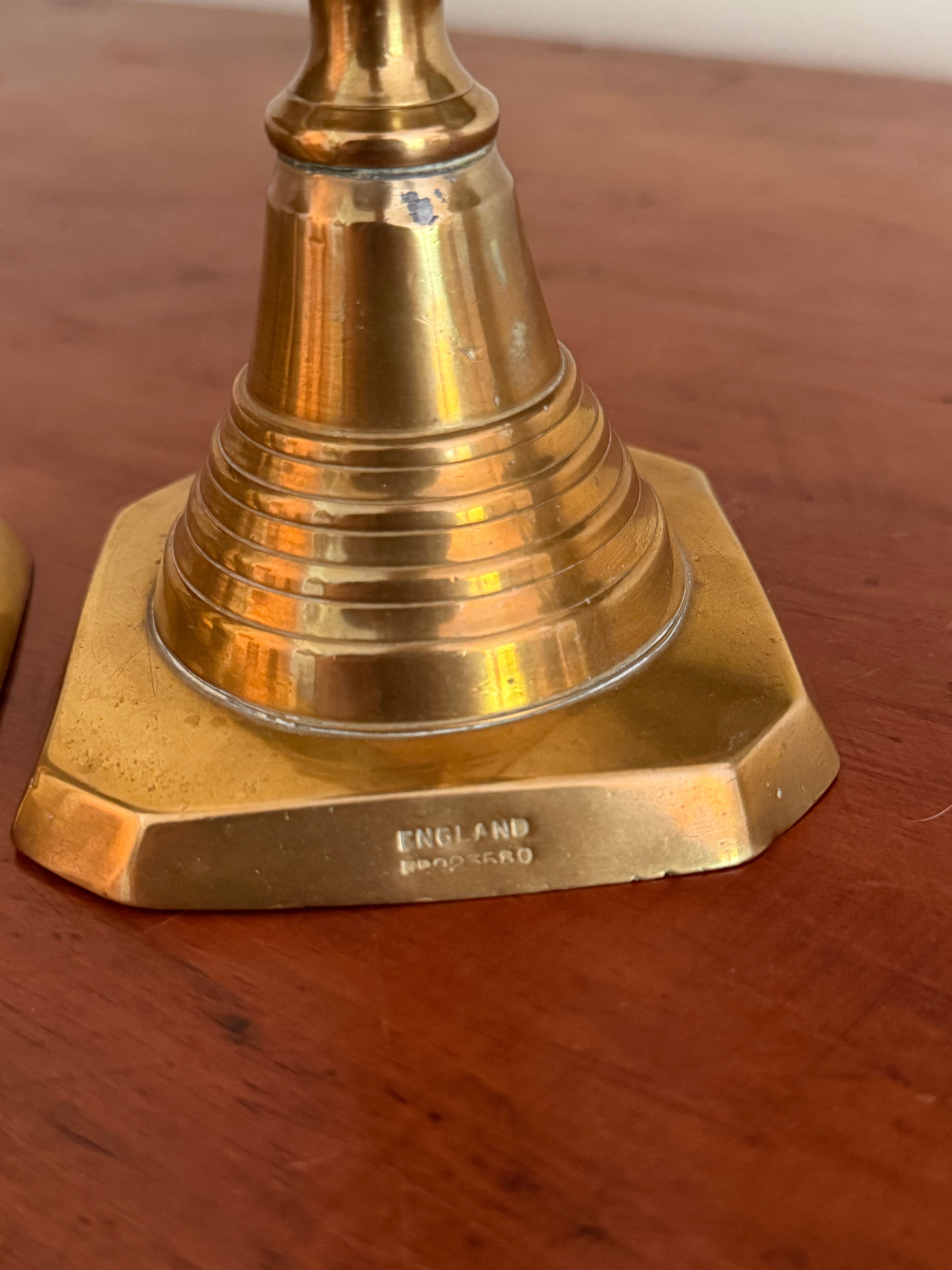 Set of 2 Antique Brass English Candle Holders