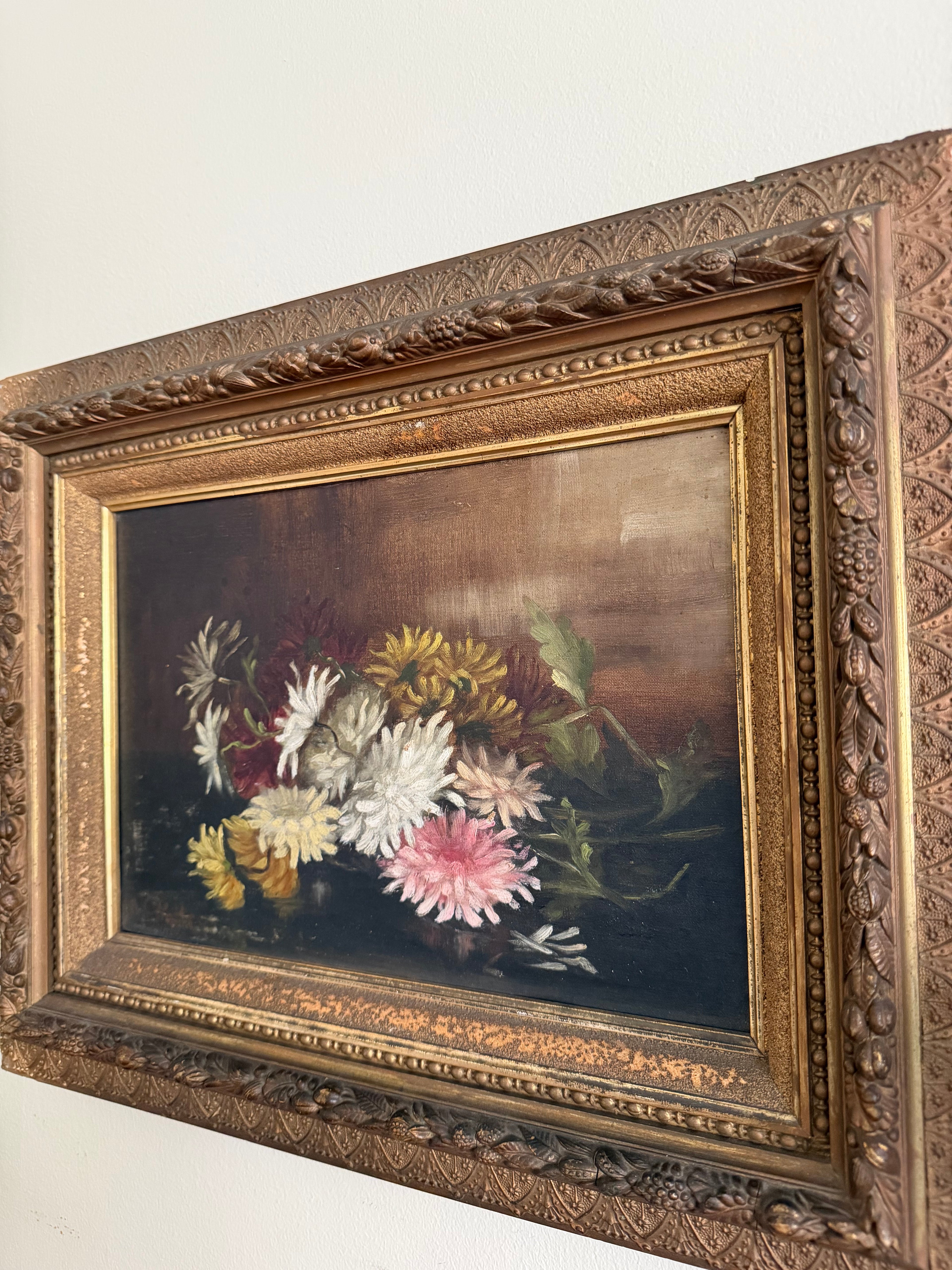 Antique Floral Oil Painting