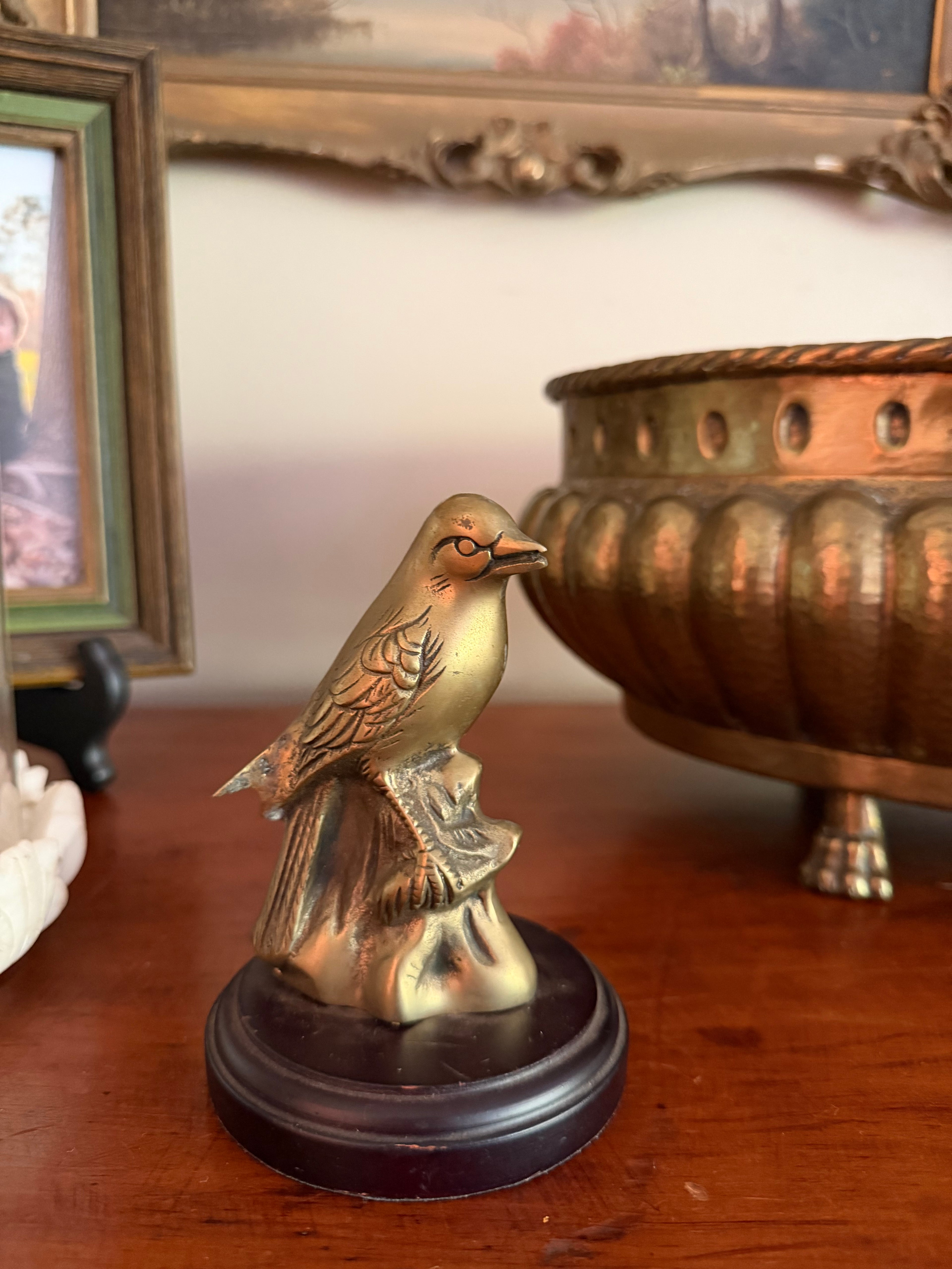 Brass Bird on Wood Stand