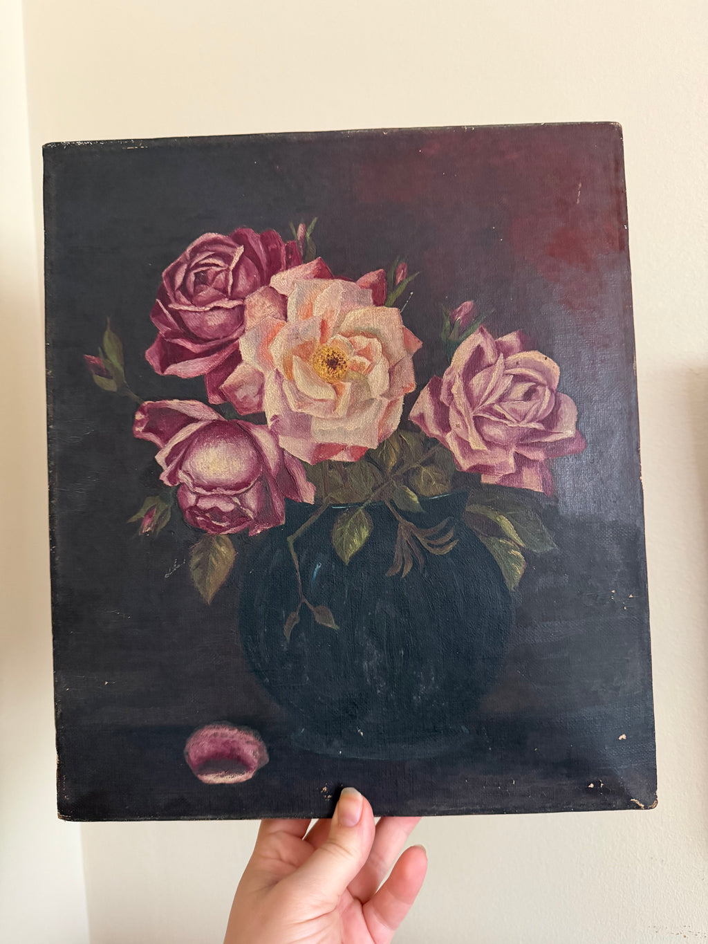 Antique Rose Oil Painting on Canvas