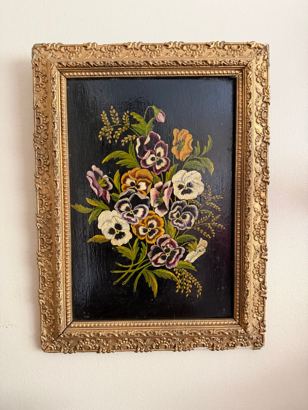 Antique Floral Painting on Wood