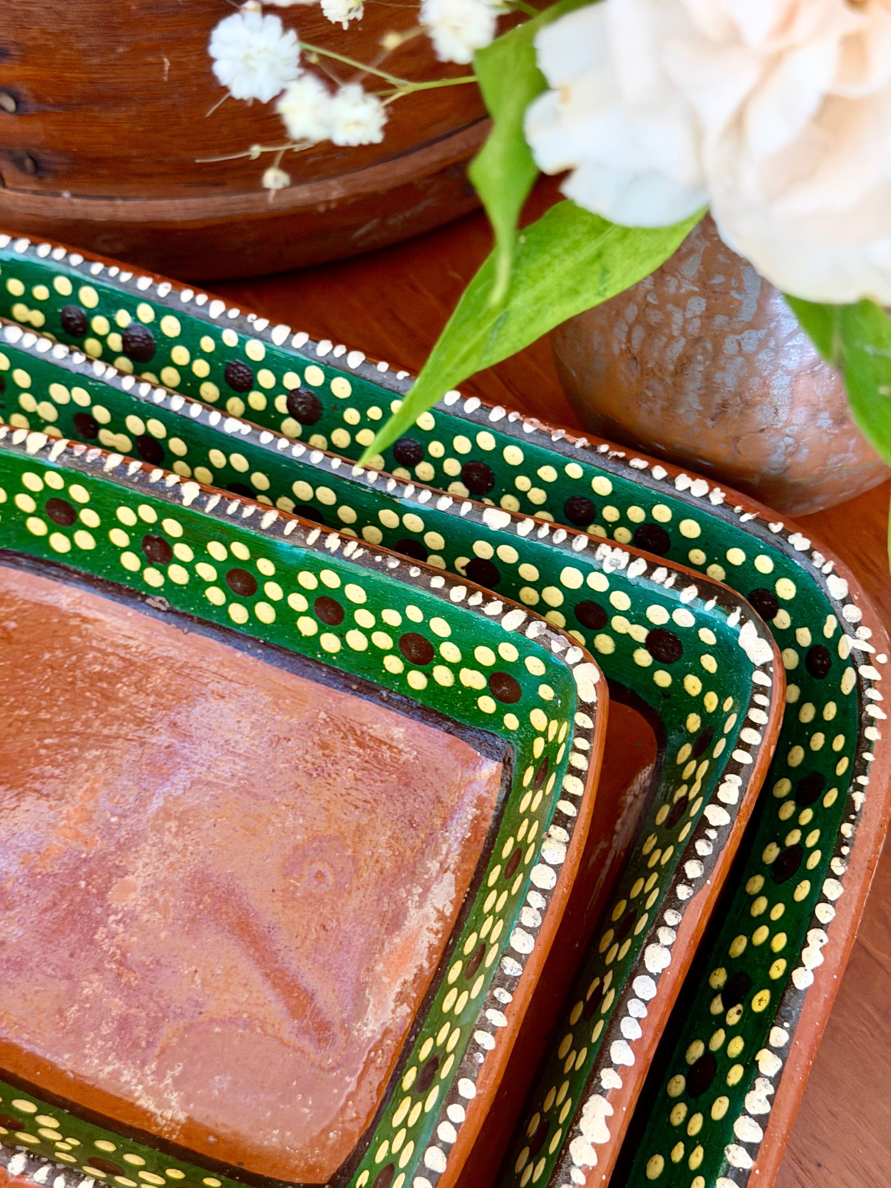 Set of 3 Hand Painted Nesting Terracotta Trays