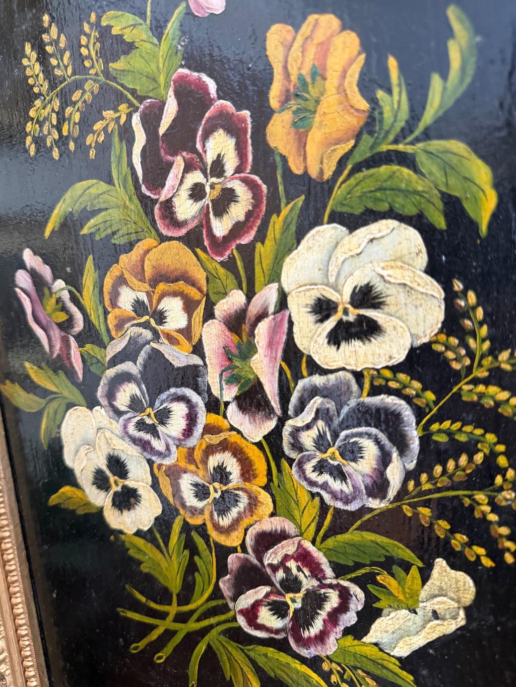 Antique Floral Painting on Wood