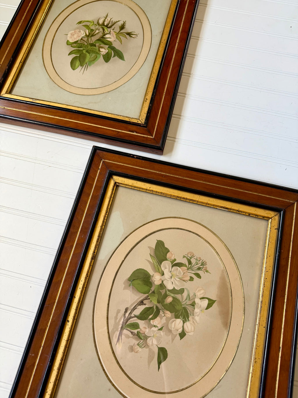 Floral Art in Antique Wood Frames