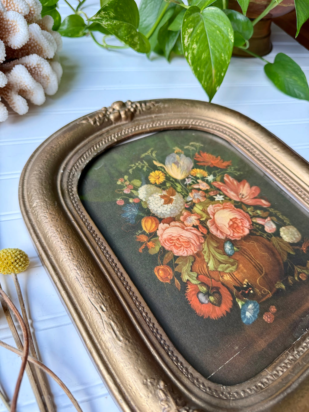 Moody Floral Print in Antique Frame