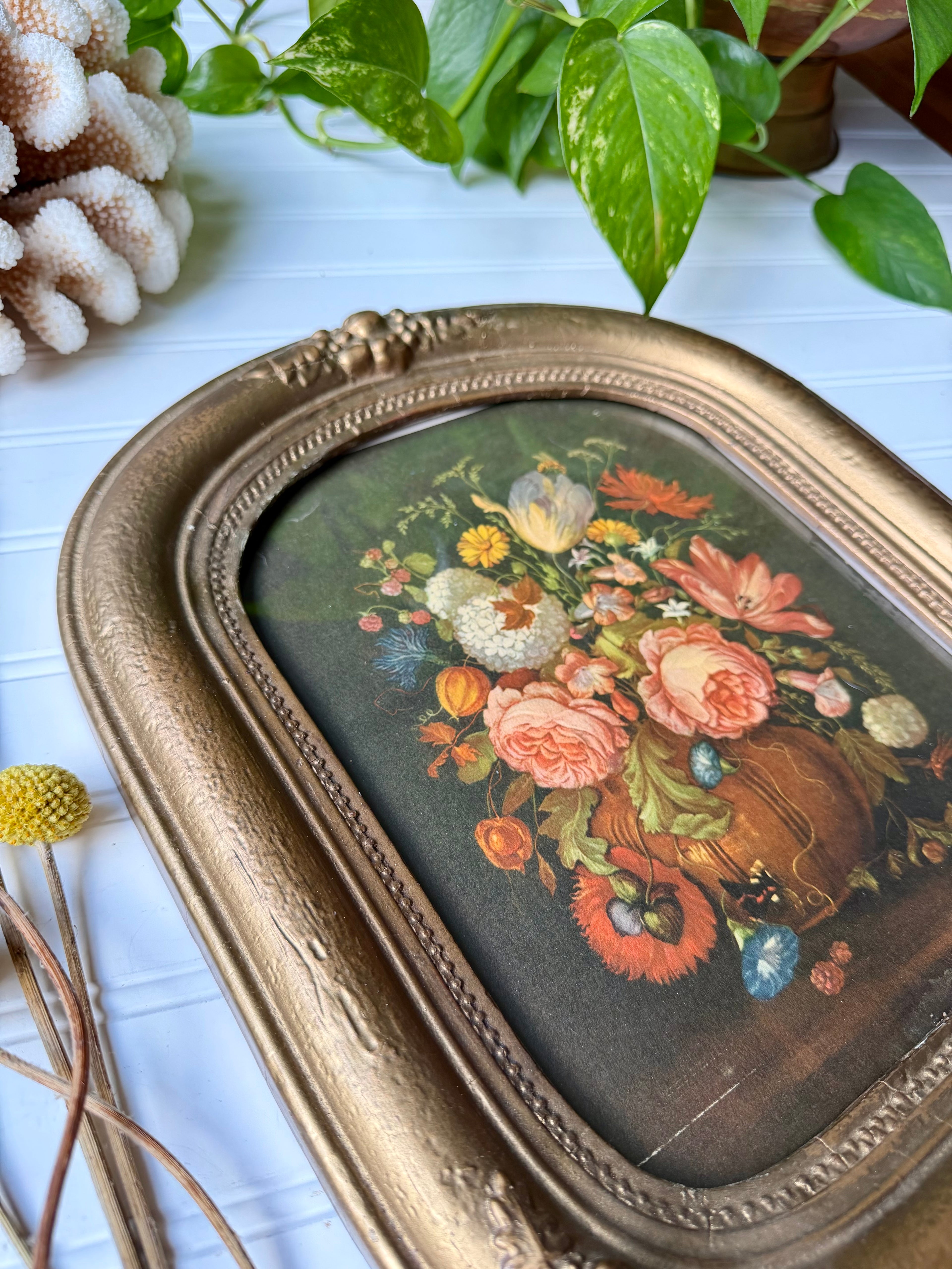 Moody Floral Print in Antique Frame